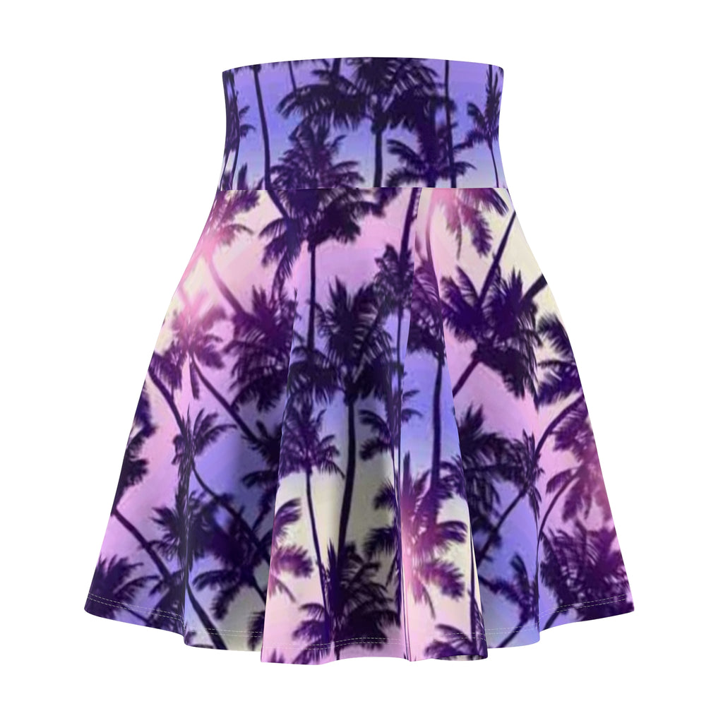 Palm Tree Sunset Skater Skirt — Purple Ombre Beach Print