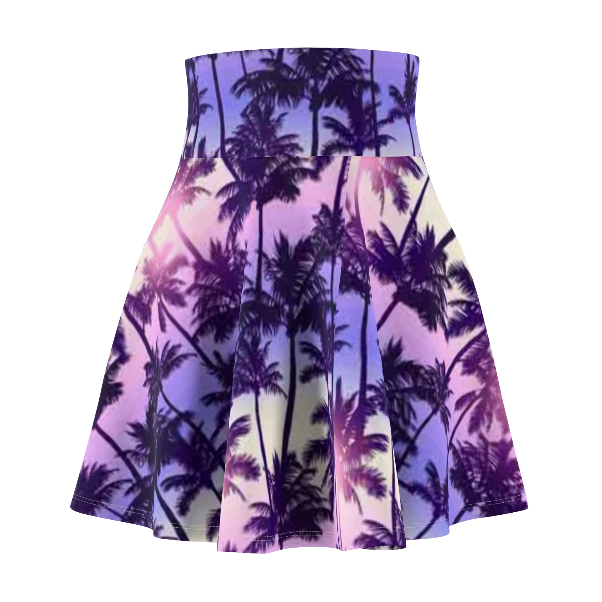 Palm Tree Sunset Skater Skirt — Purple Ombre Beach Print