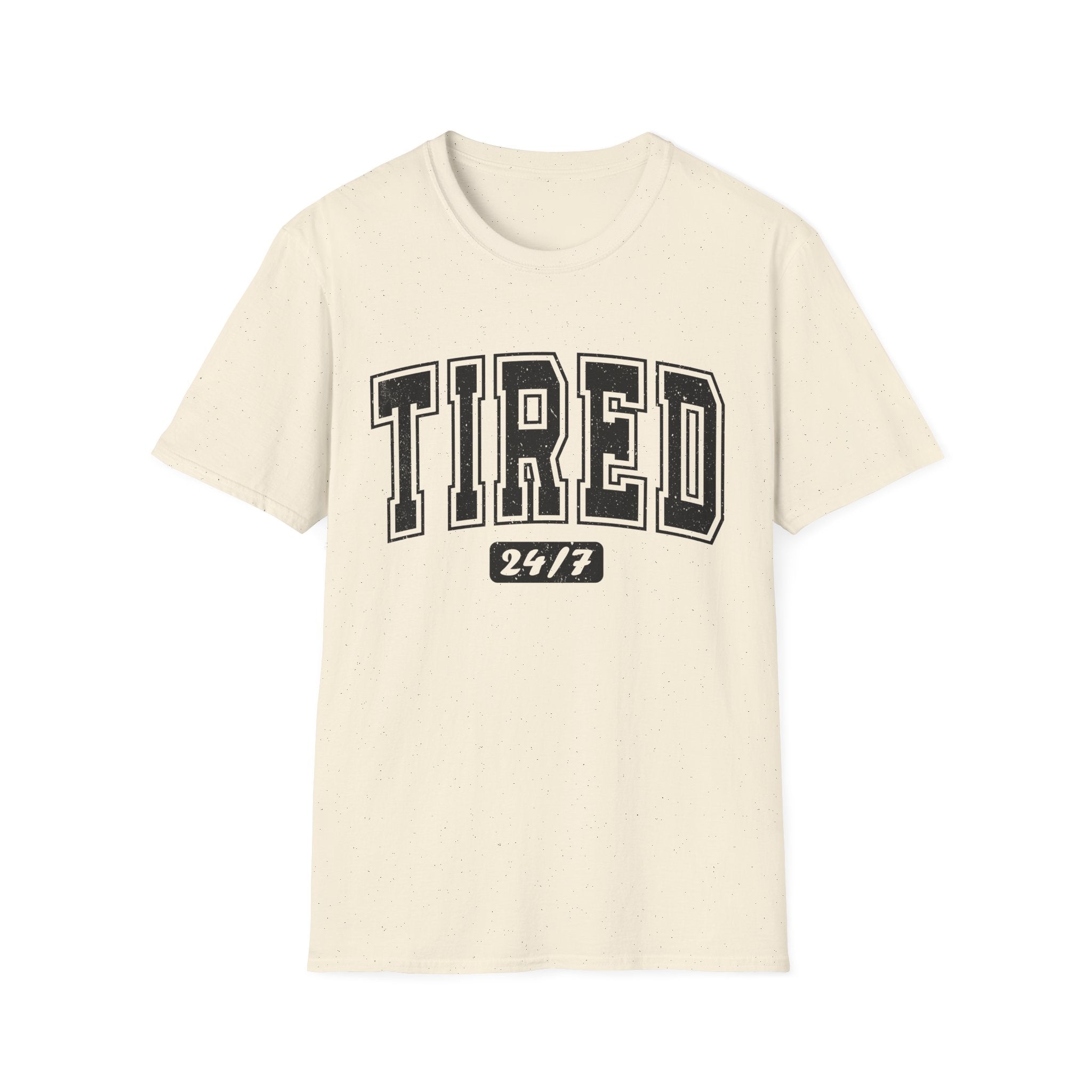 T-Shirt — 'TIRED 24/7' Vintage Varsity Graphic Tee
