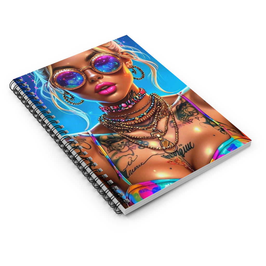 Vibrant Boho Babe Spiral Notebook — Ruled Journal with Colorful Sunglasses Portrait