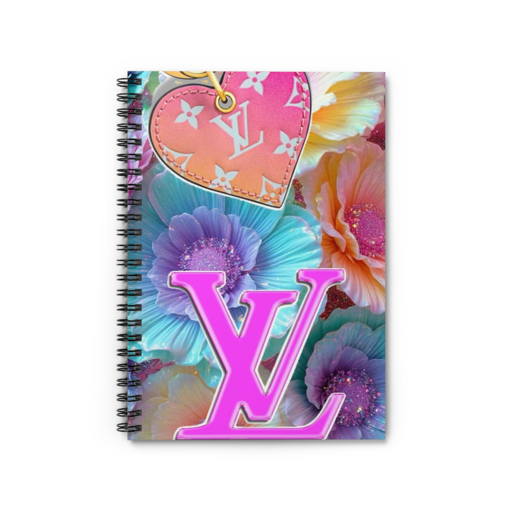 Floral Monogram Notebook — Pink LV Heart Spiral Ruled Journal