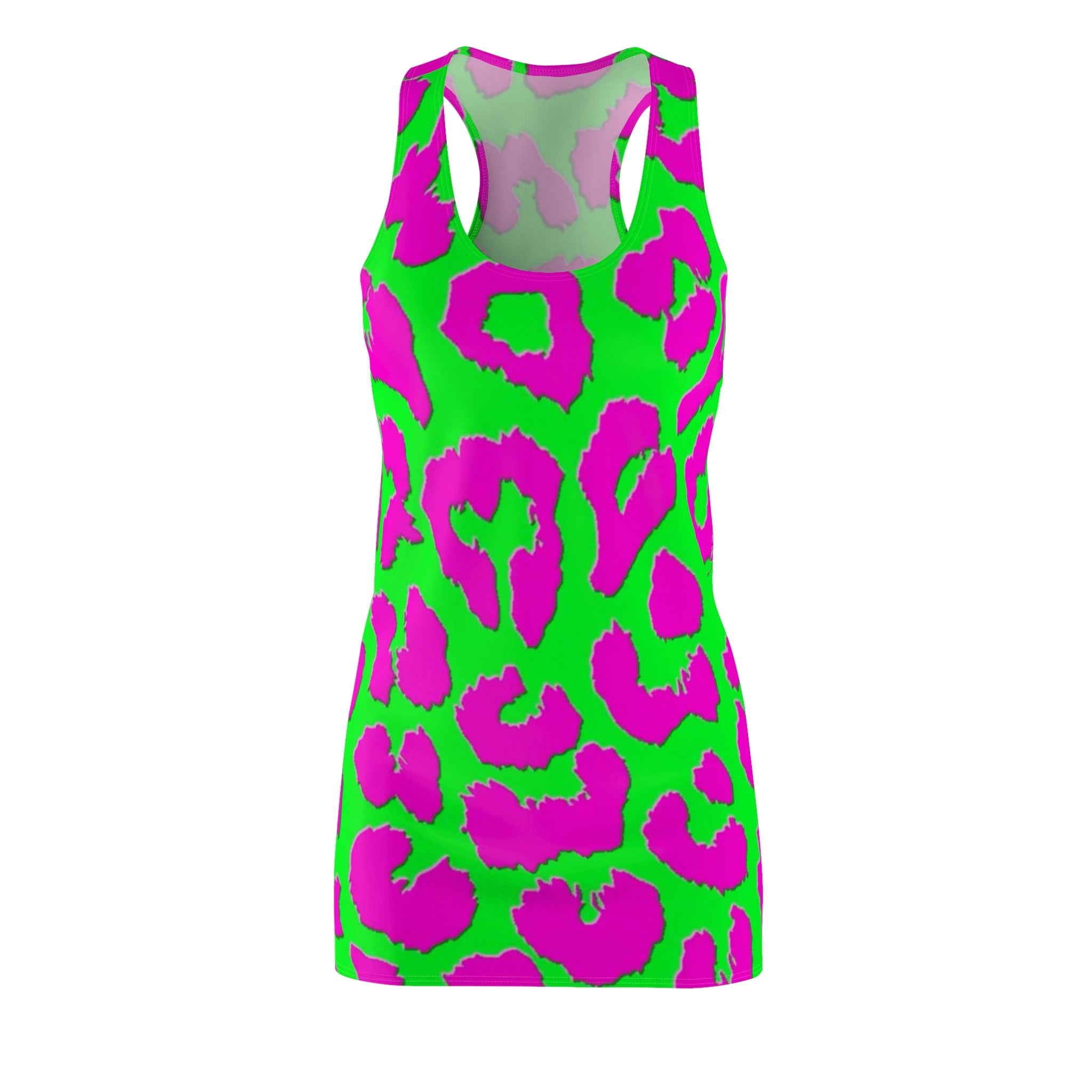 Neon Leopard Racerback Dress — Pink & Green Animal Print Women's Dress