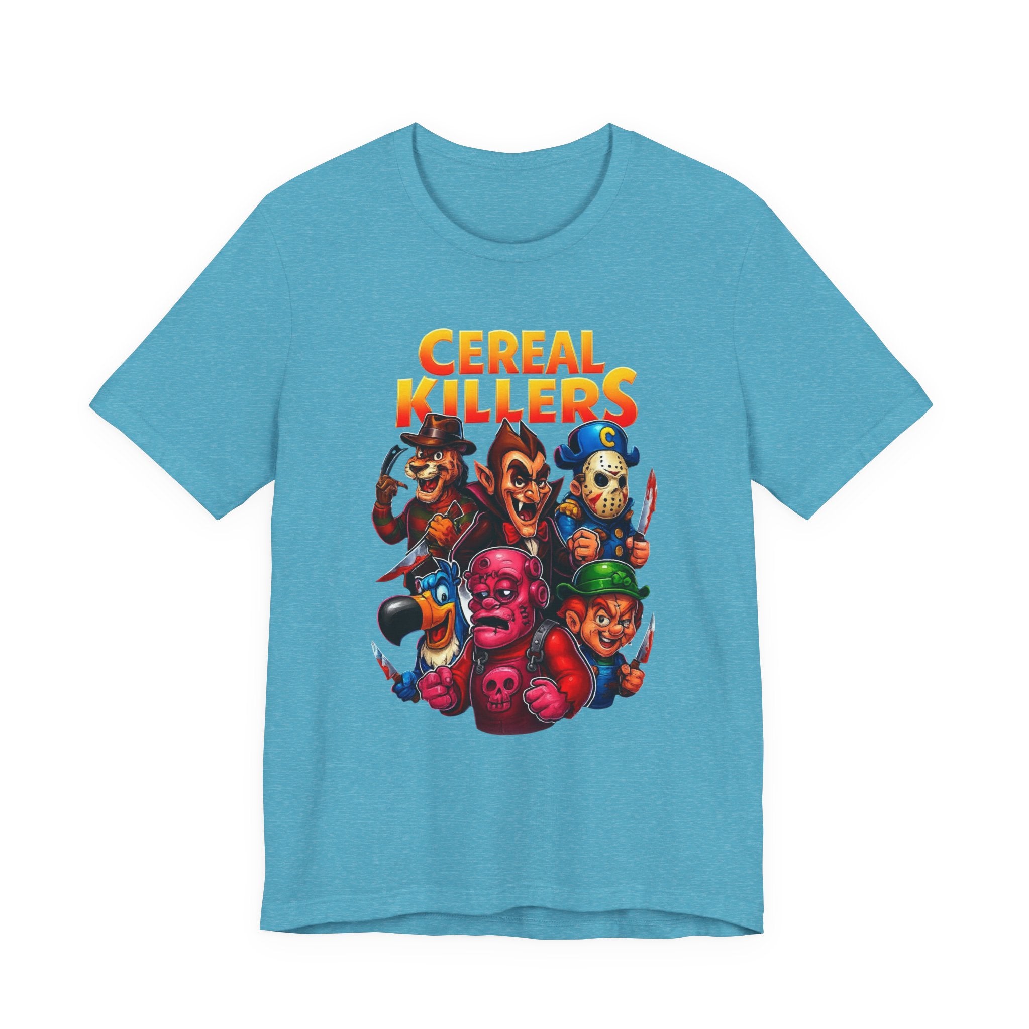 Cereal Killers Parody Horror Cartoon T-Shirt | Funny Cereal Villains Graphic Tee