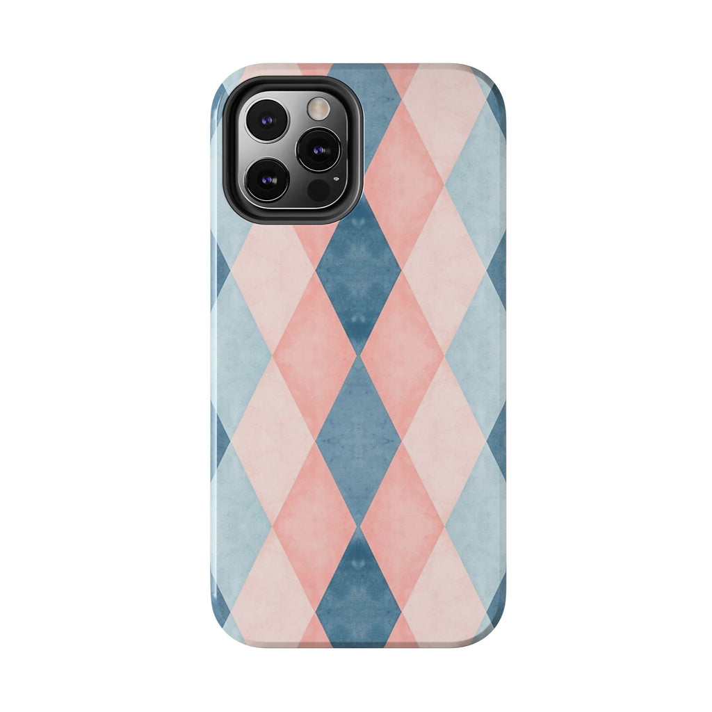 Pastel Harlequin Tough Phone Case — Blue & Pink Diamond Pattern