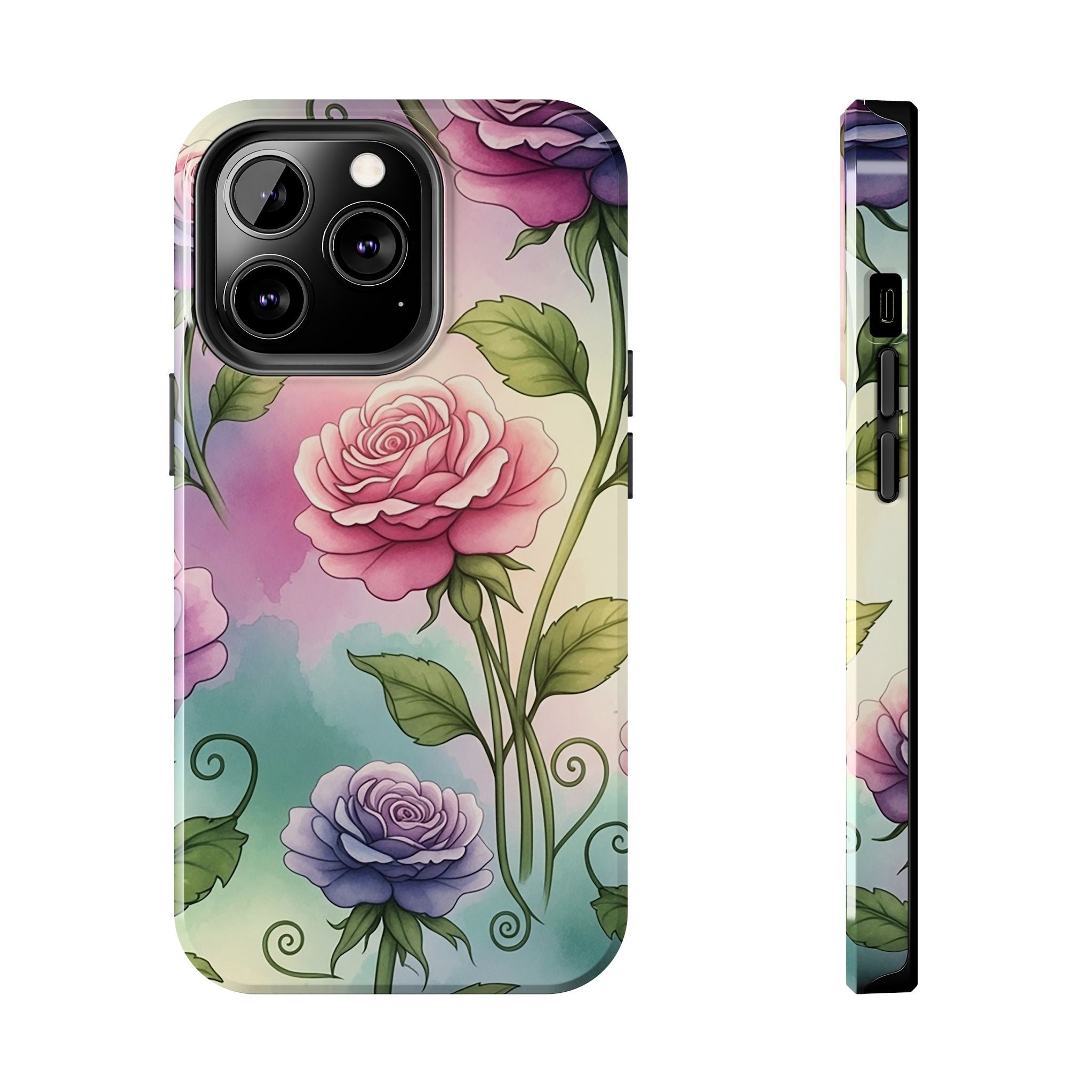 Floral Rose Tough Phone Case — Pastel Watercolor Protection