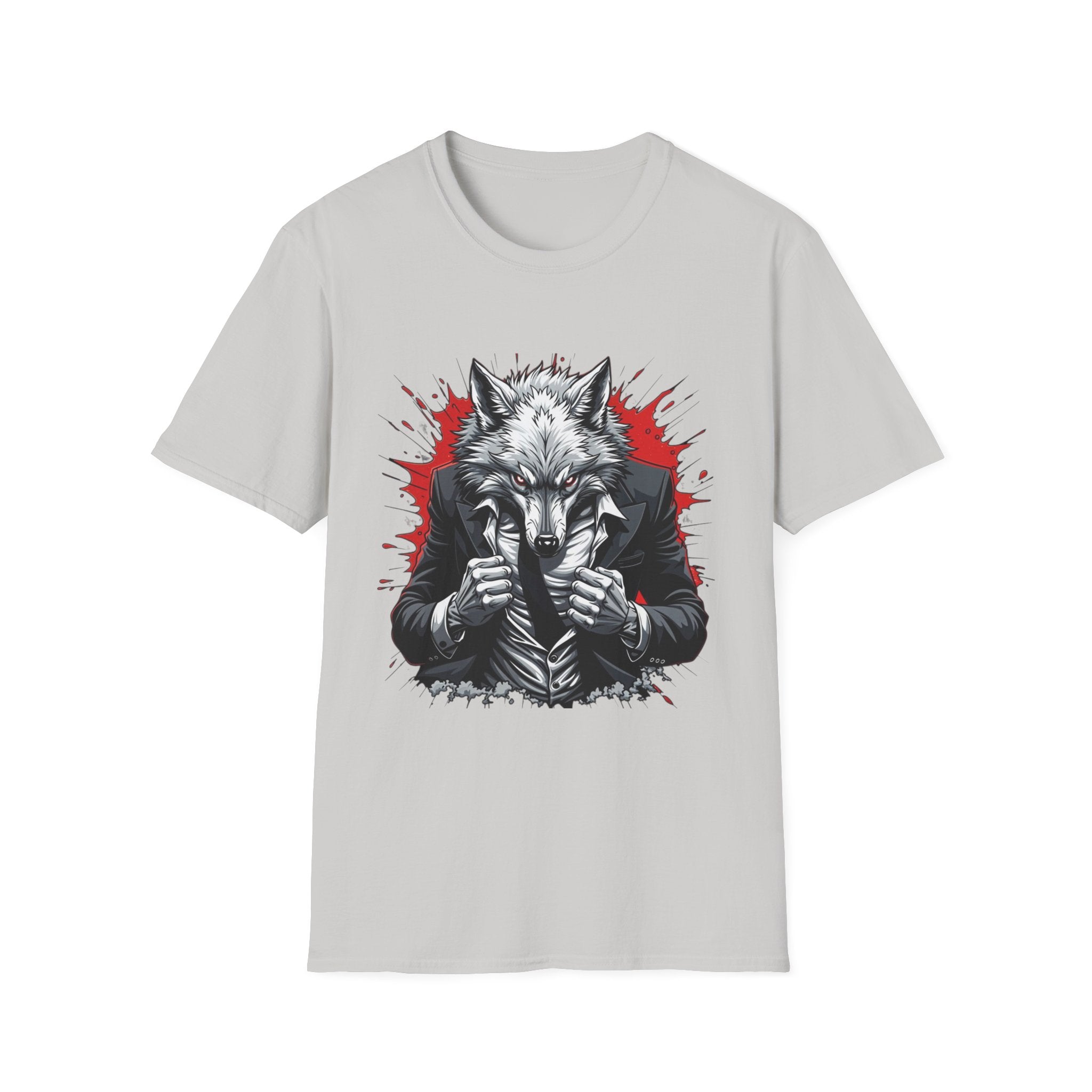 Wolf Suit T-Shirt — Wolf in Suit Graphic Tee (Bold Red Splash)