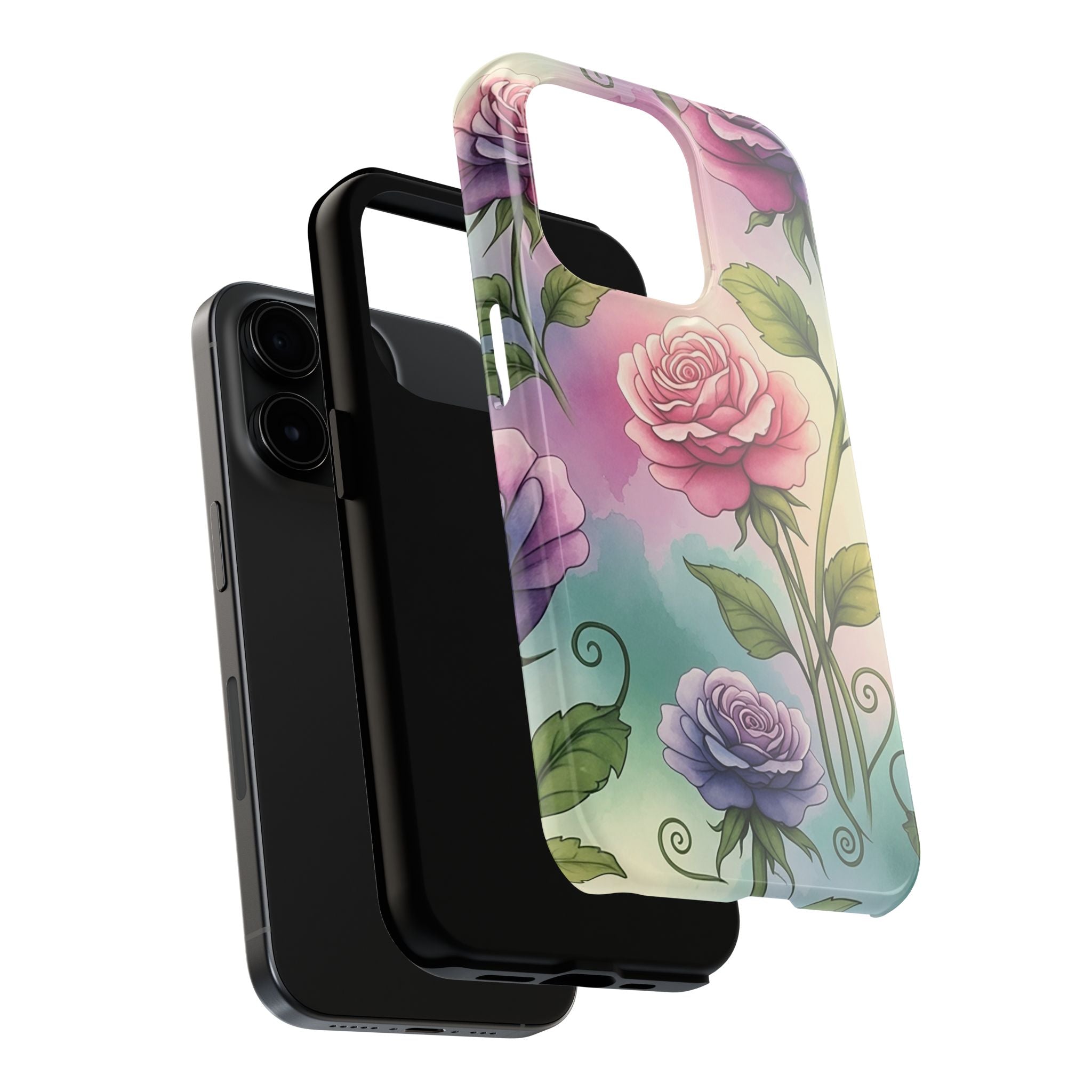 Floral Rose Tough Phone Case — Pastel Watercolor Protection
