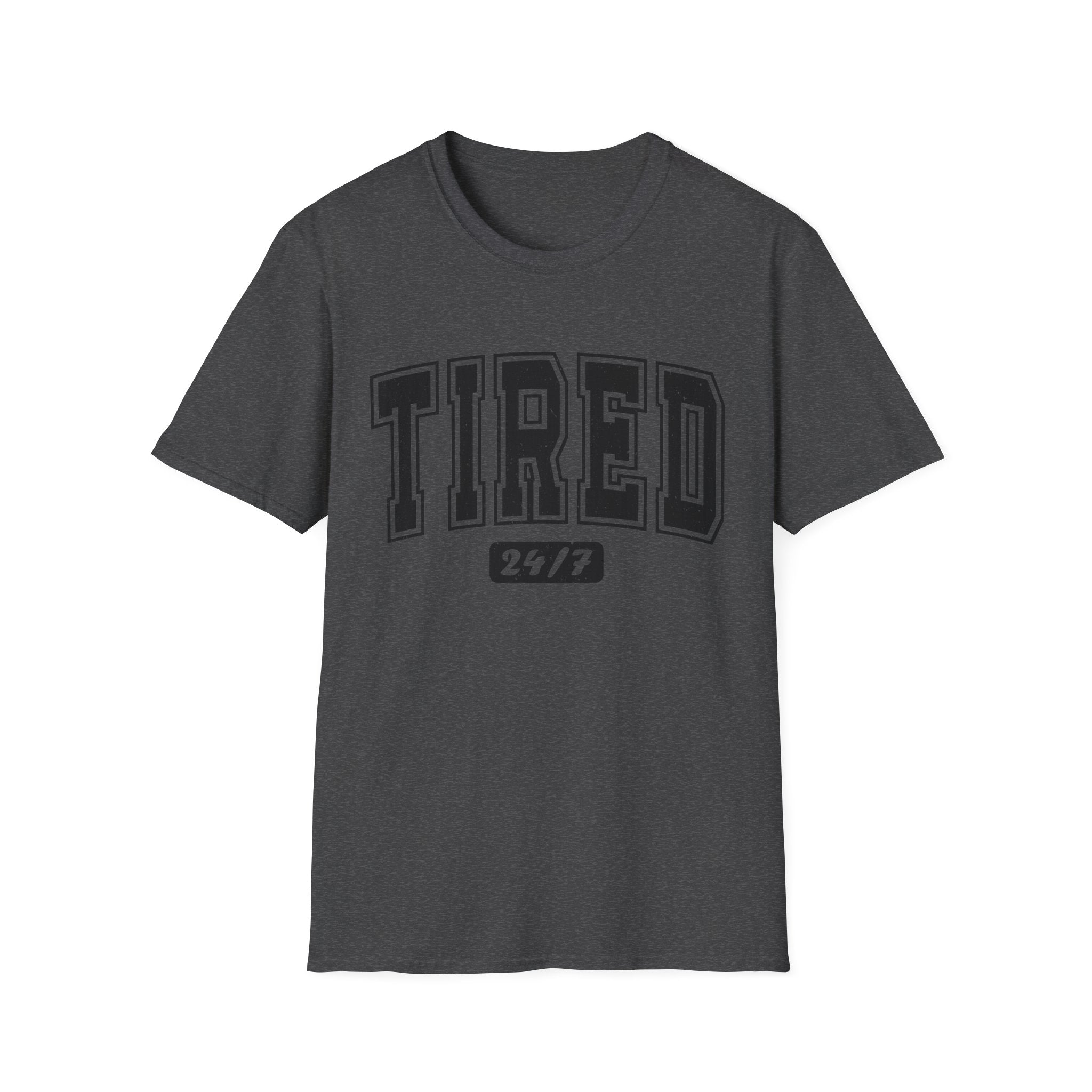 T-Shirt — 'TIRED 24/7' Vintage Varsity Graphic Tee