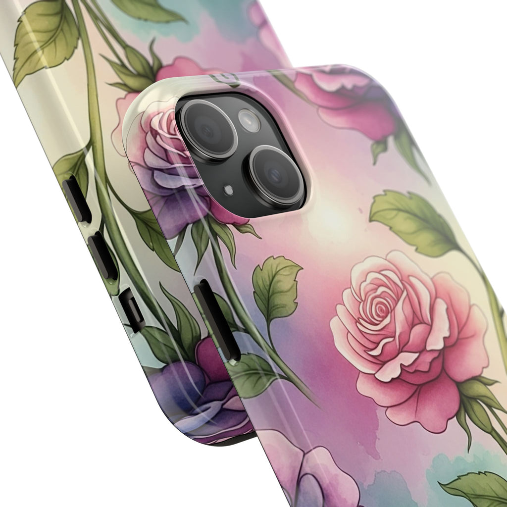 Floral Rose Tough Phone Case — Pastel Watercolor Protection