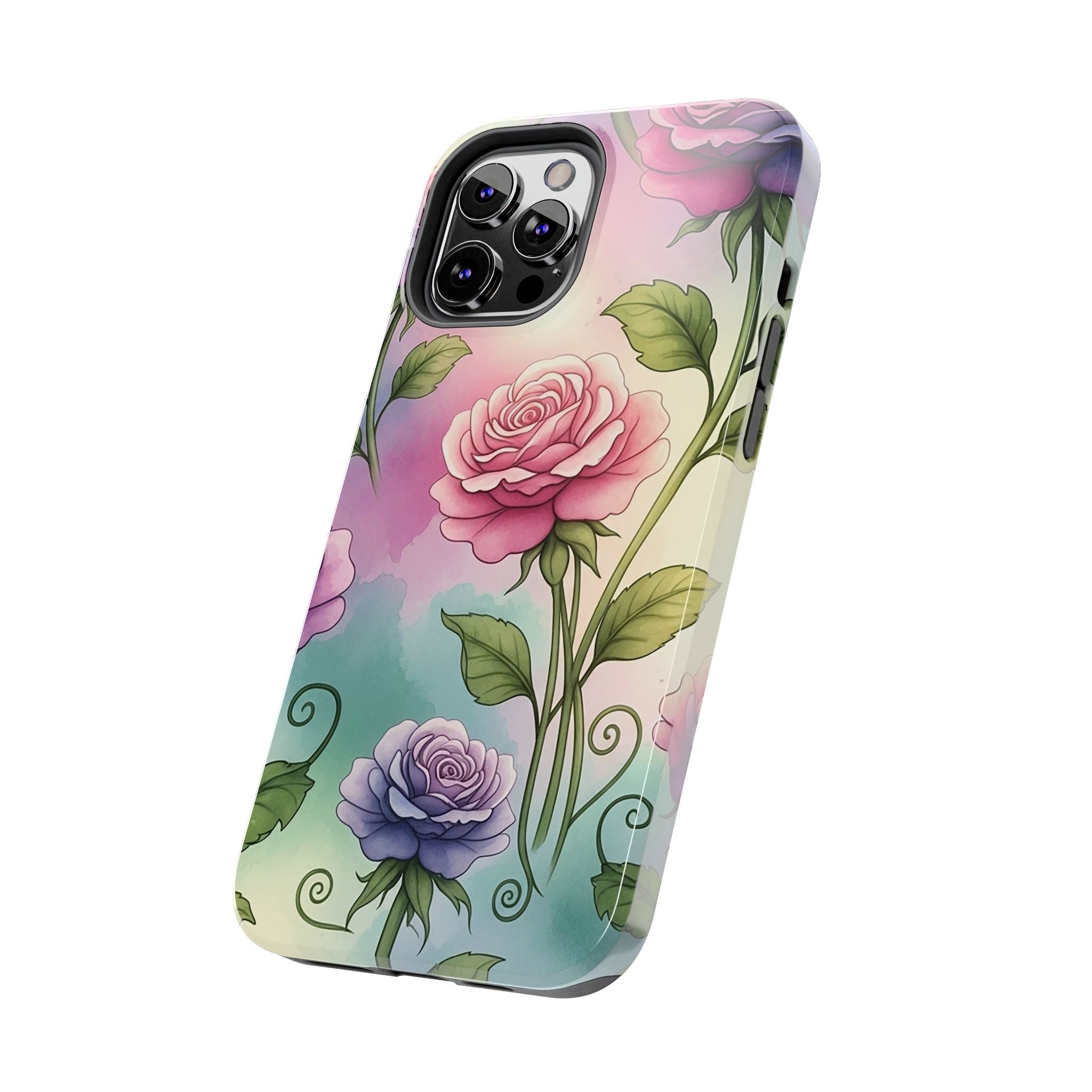 Floral Rose Tough Phone Case — Pastel Watercolor Protection