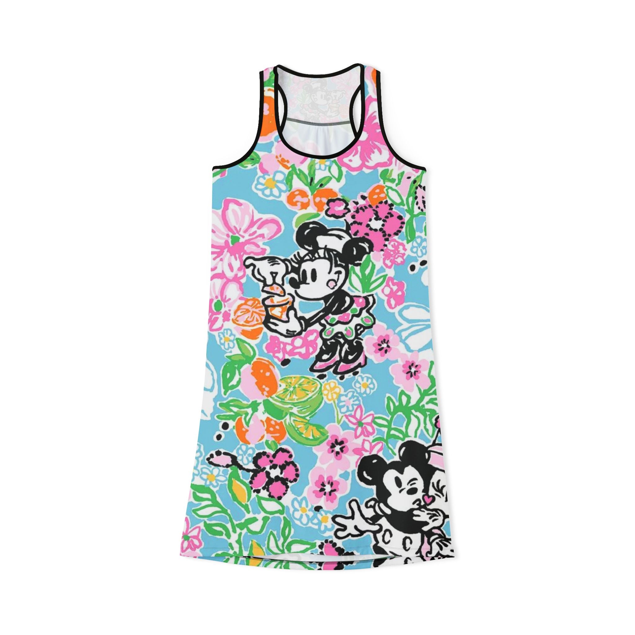 Floral Vintage Cartoon Racerback Dress — Retro Mickey & Minnie All-Over Print