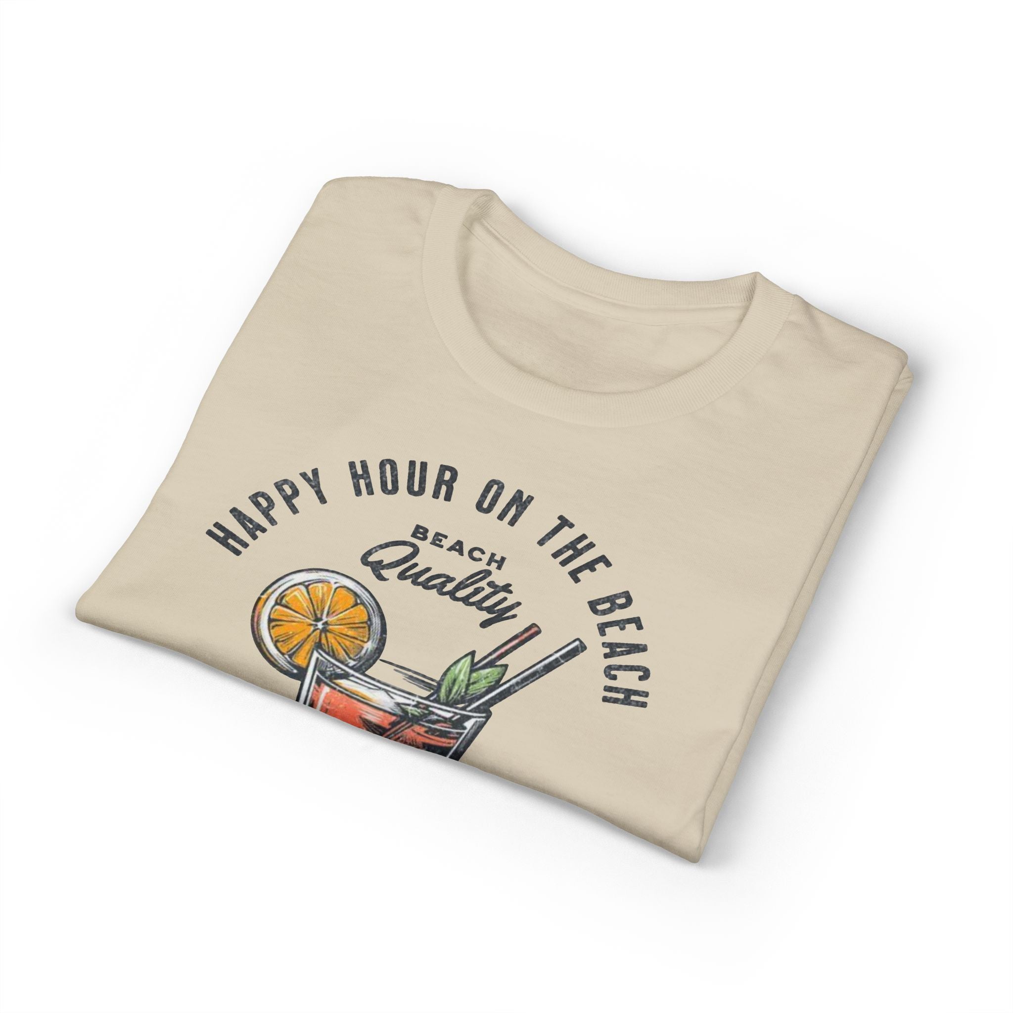 Cocktails & Drinks Beach T-Shirt — “Happy Hour on the Beach” Tropical Cocktail Tee