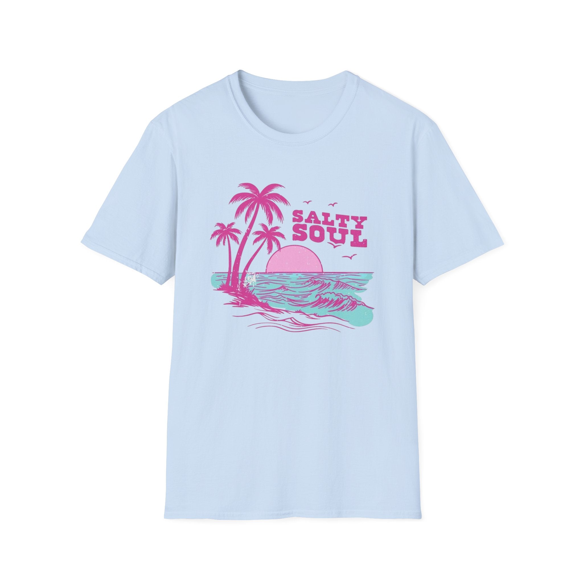 Salty Soul Beach T-Shirt — Sun, Palm Trees & Waves Graphic Tee