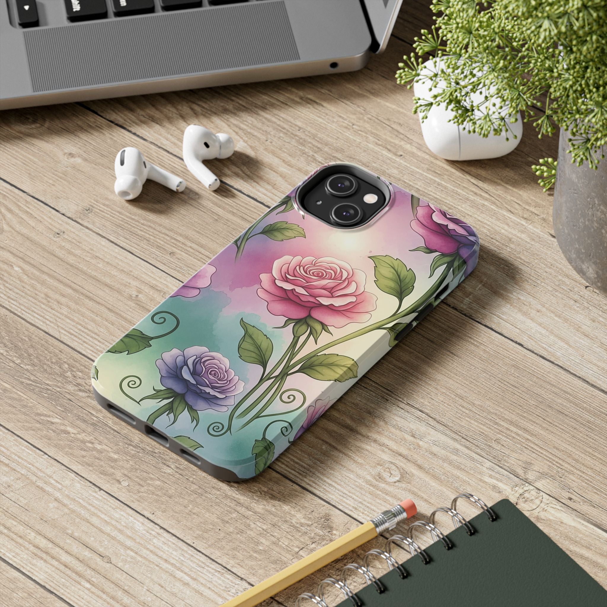 Floral Rose Tough Phone Case — Pastel Watercolor Protection