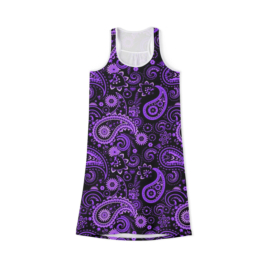 Purple Paisley Racerback Dress — Boho Floral AOP Shift Dress