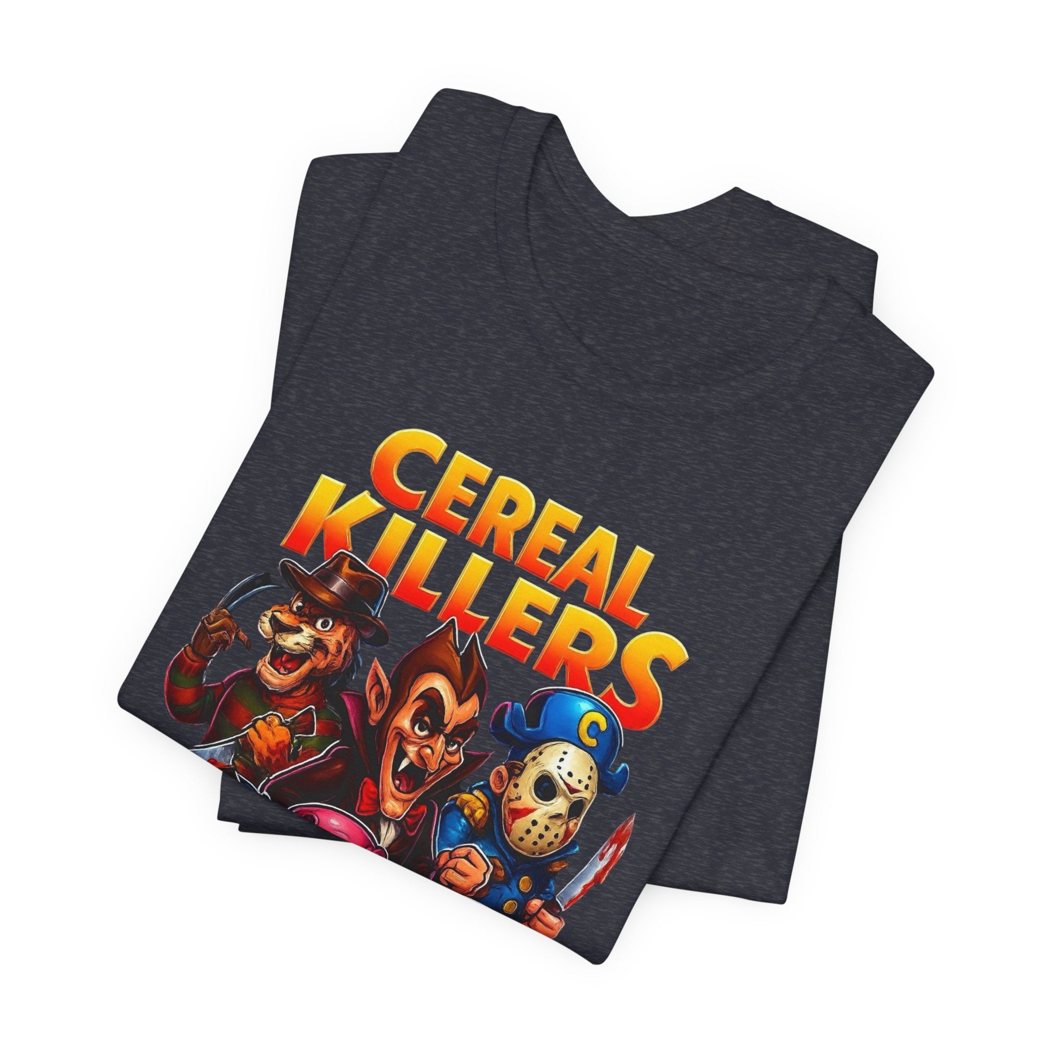 Cereal Killers Parody Horror Cartoon T-Shirt | Funny Cereal Villains Graphic Tee