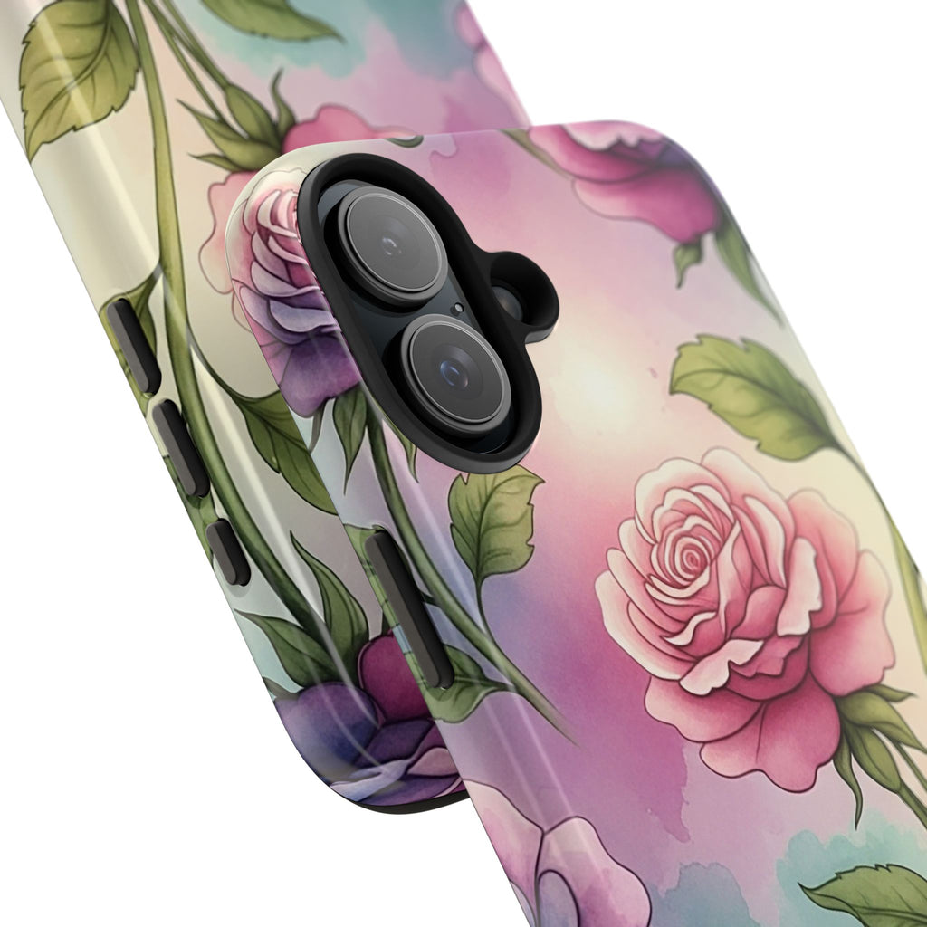 Floral Rose Tough Phone Case — Pastel Watercolor Protection