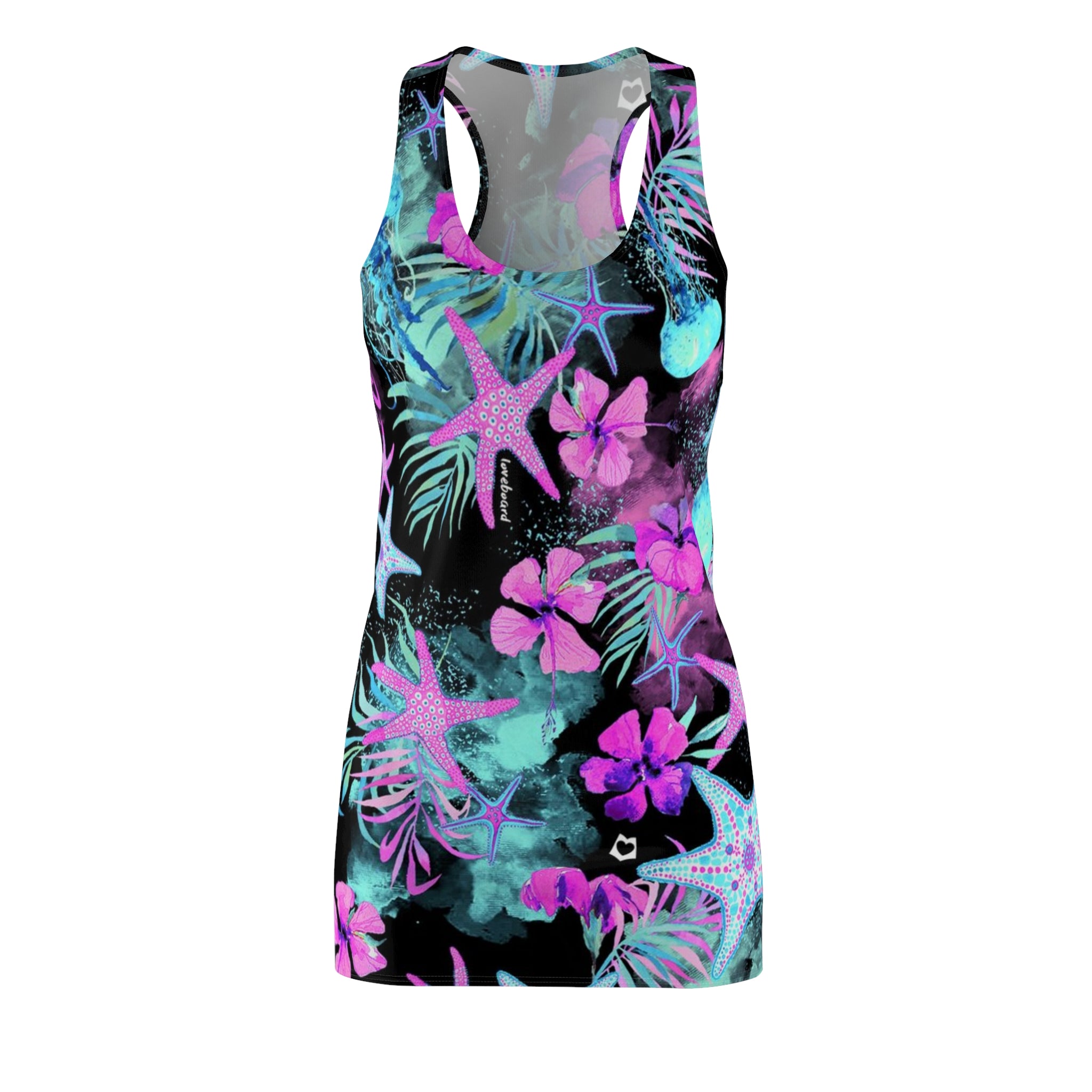 Tropical Starfish Racerback Dress — Neon Hibiscus Beach Print