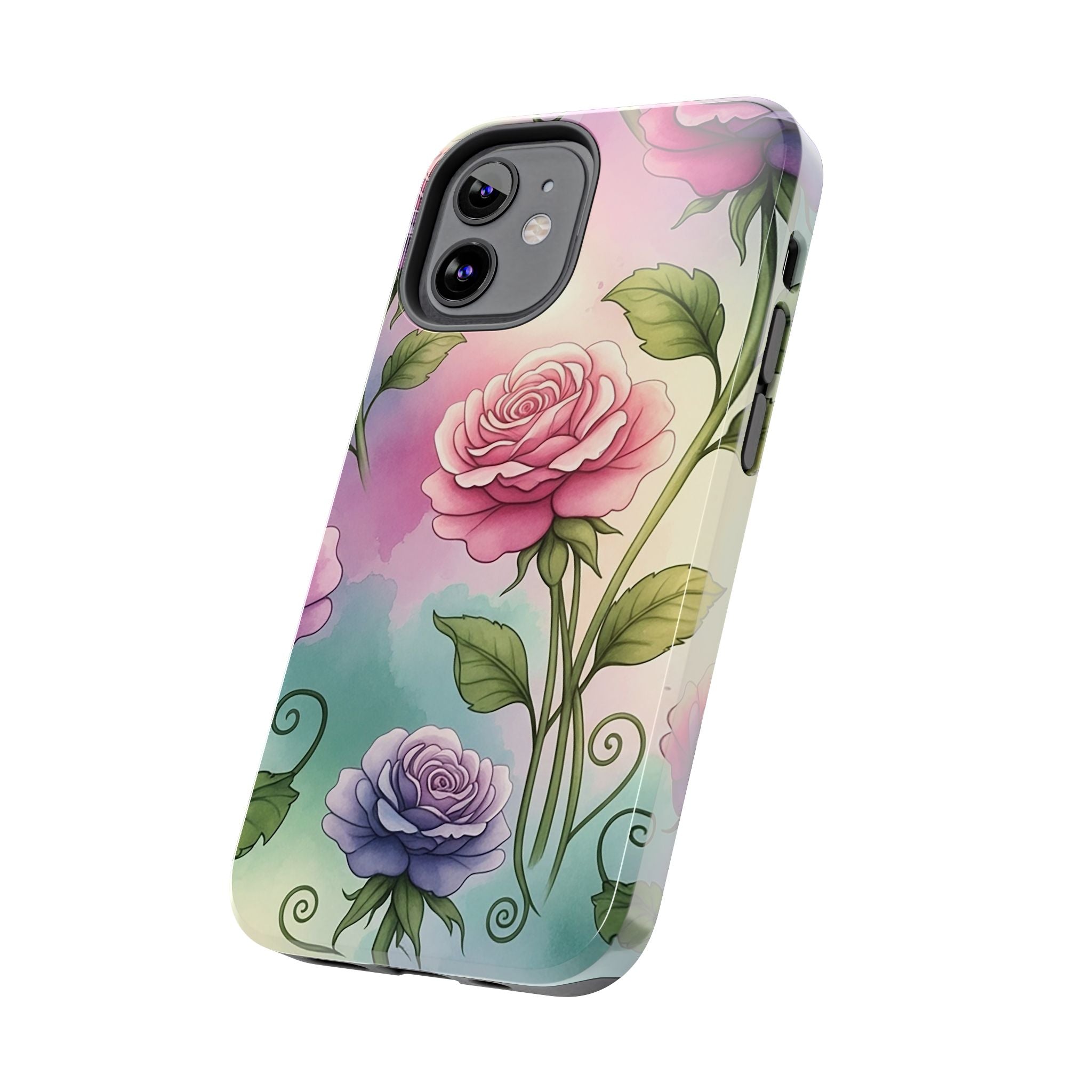 Floral Rose Tough Phone Case — Pastel Watercolor Protection