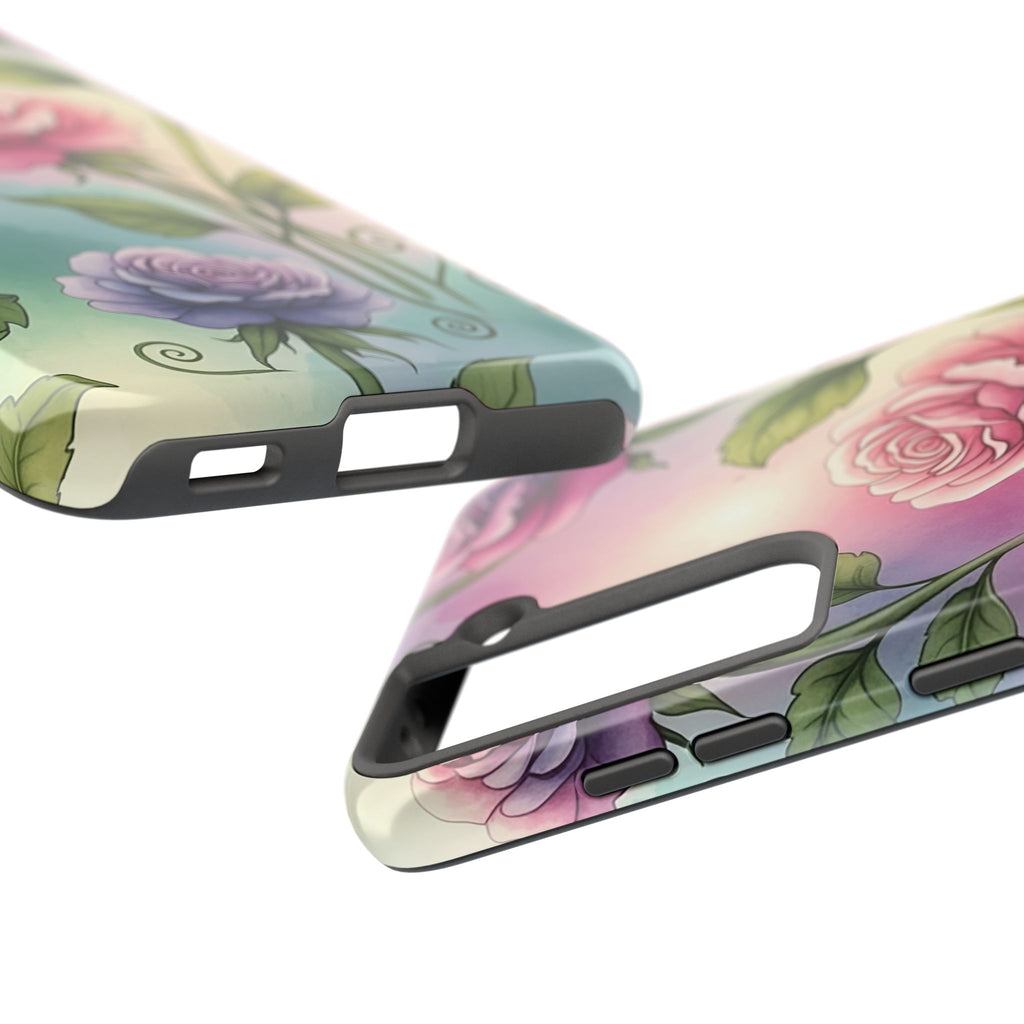 Floral Rose Tough Phone Case — Pastel Watercolor Protection