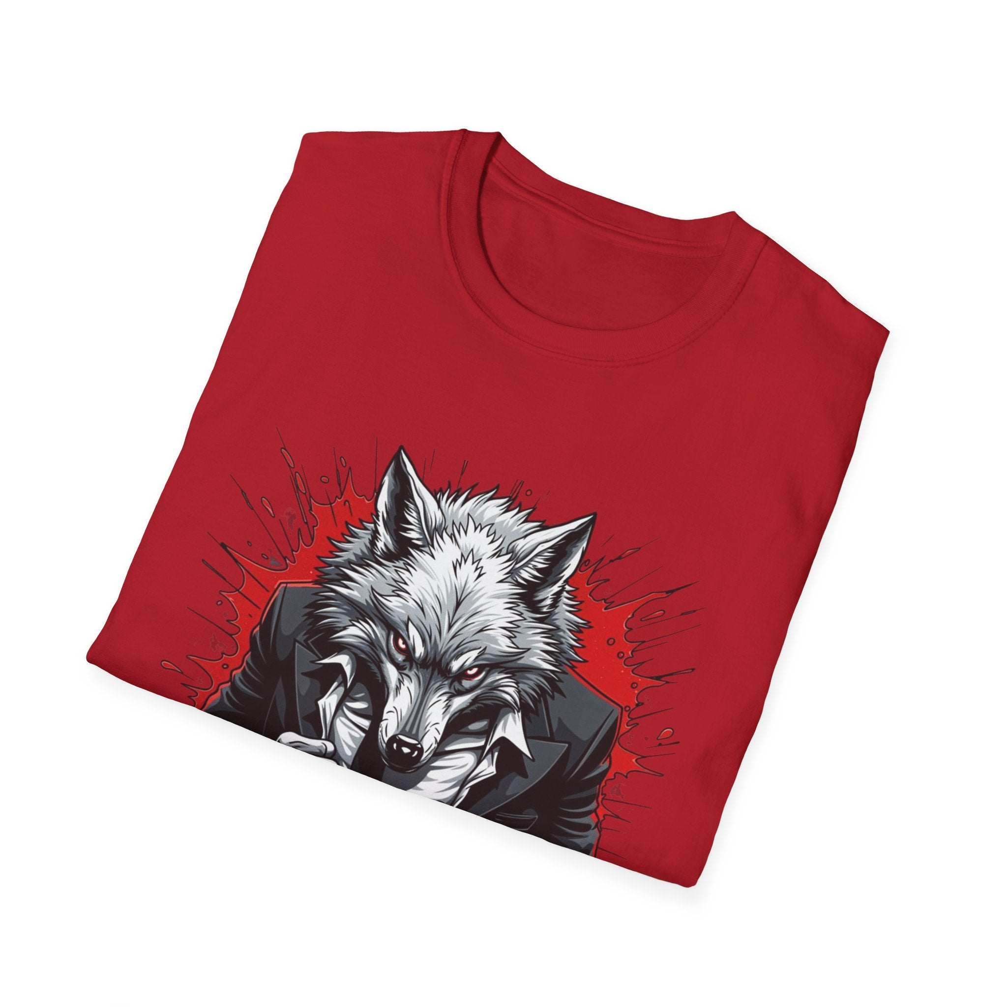 Wolf Suit T-Shirt — Wolf in Suit Graphic Tee (Bold Red Splash)