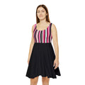 Striped Pink & Black Skater Dress — Women's Casual A-Line Summer Dress