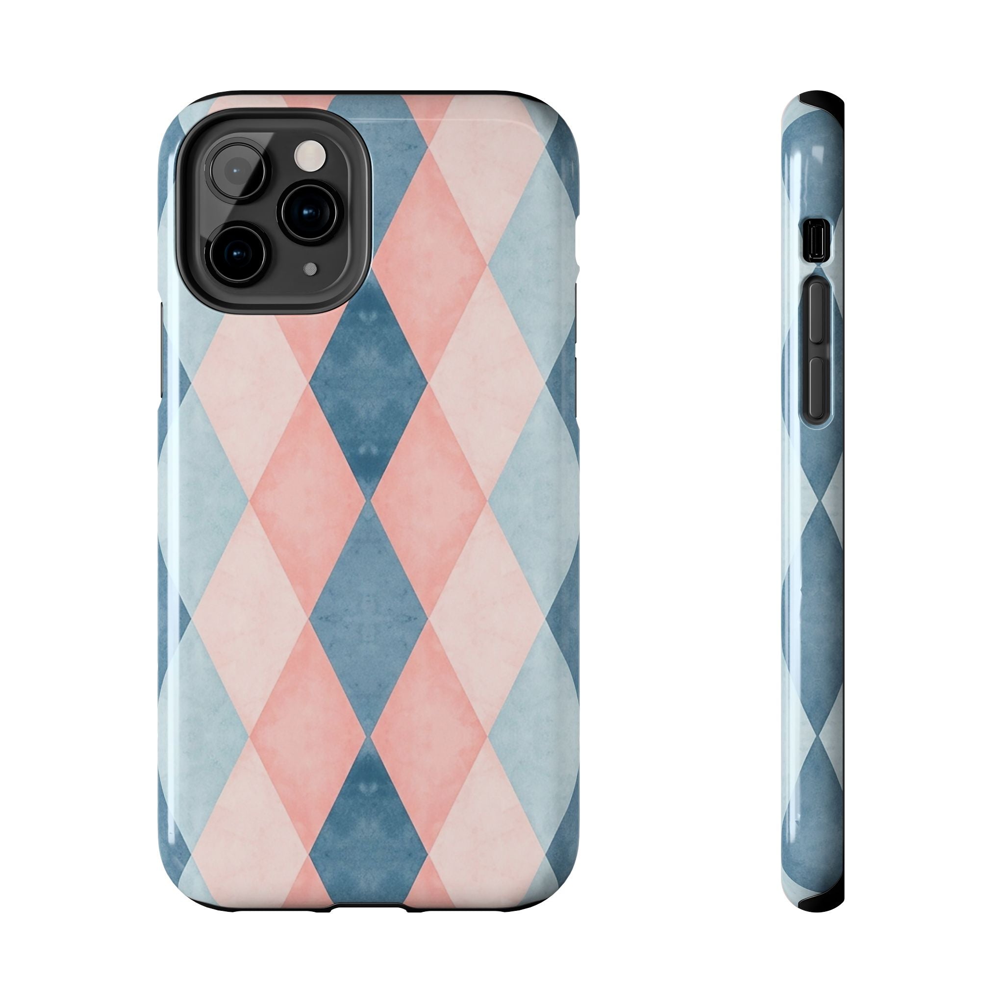 Pastel Harlequin Tough Phone Case — Blue & Pink Diamond Pattern