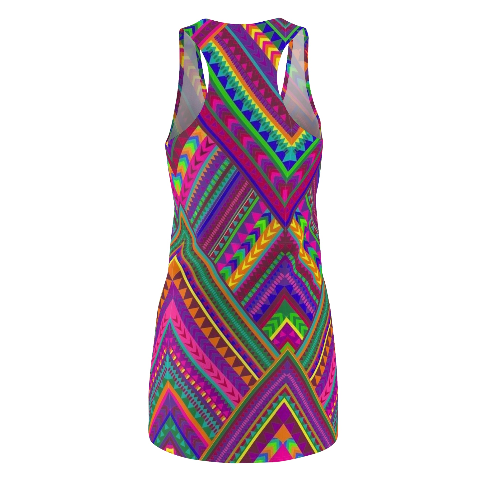 Boho Neon Chevron Racerback Dress — Vibrant Tribal Print AOP
