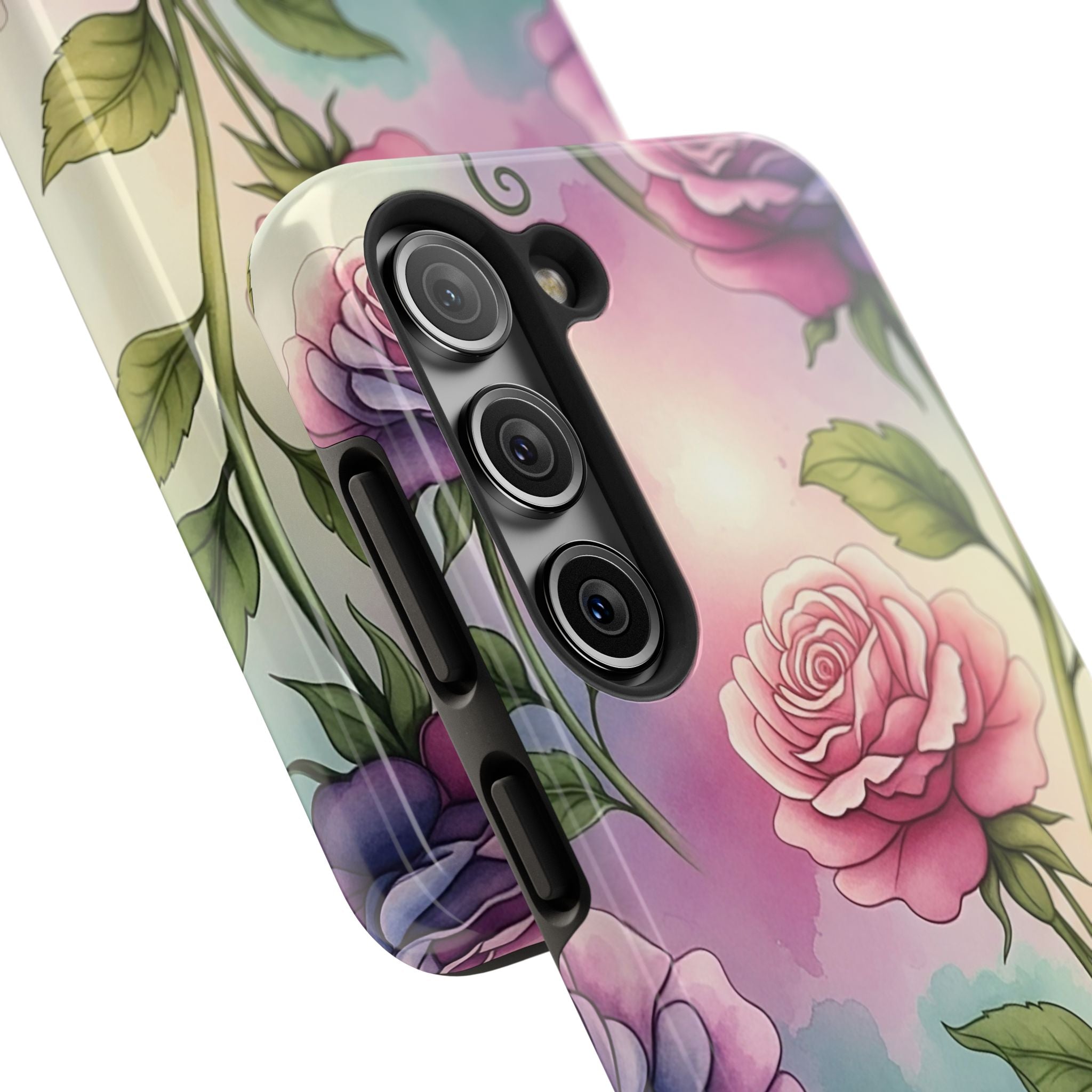 Floral Rose Tough Phone Case — Pastel Watercolor Protection