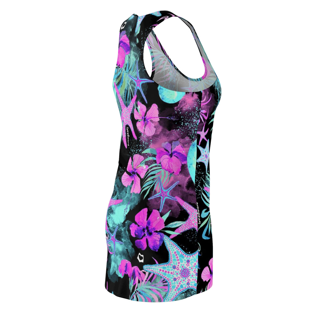 Tropical Starfish Racerback Dress — Neon Hibiscus Beach Print