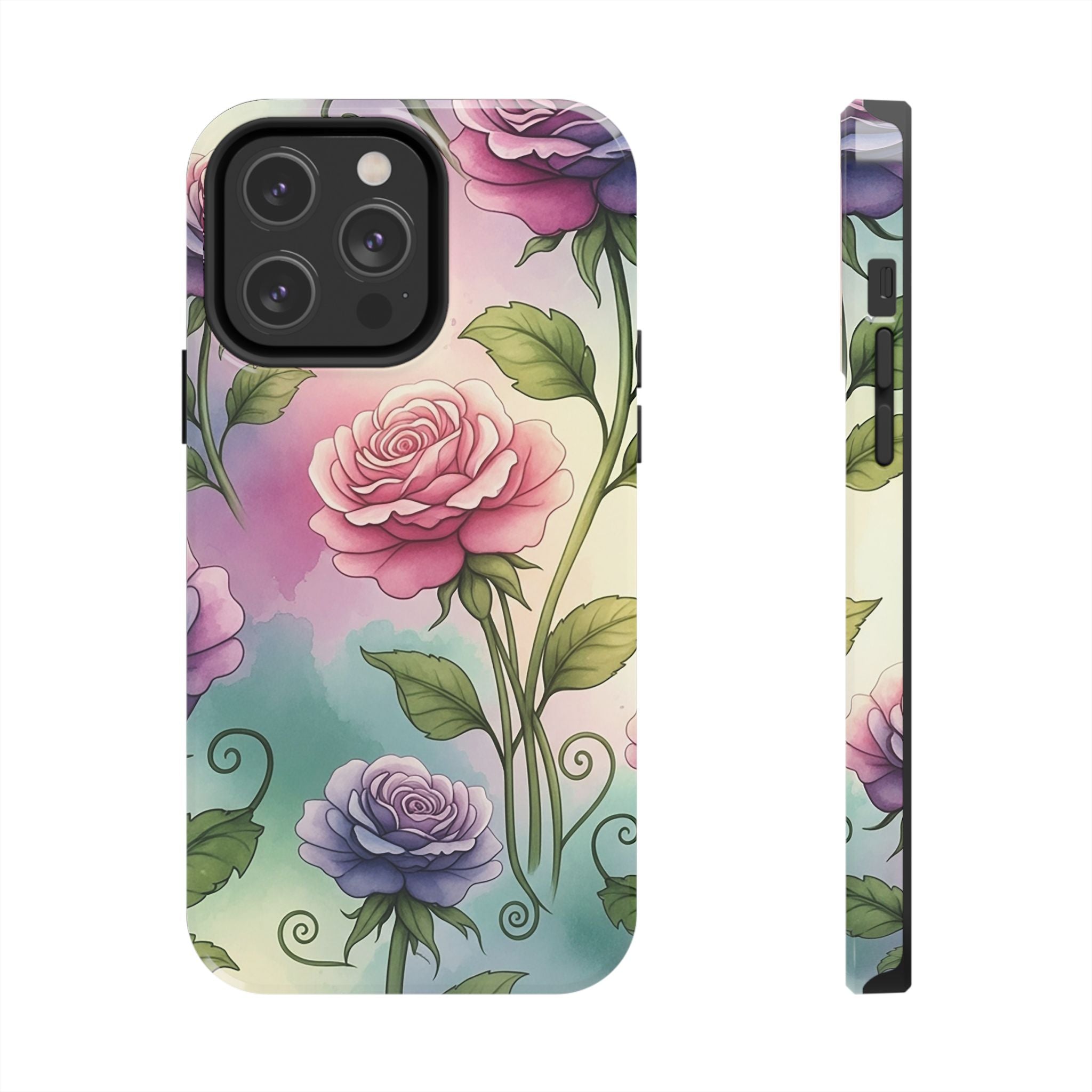 Floral Rose Tough Phone Case — Pastel Watercolor Protection