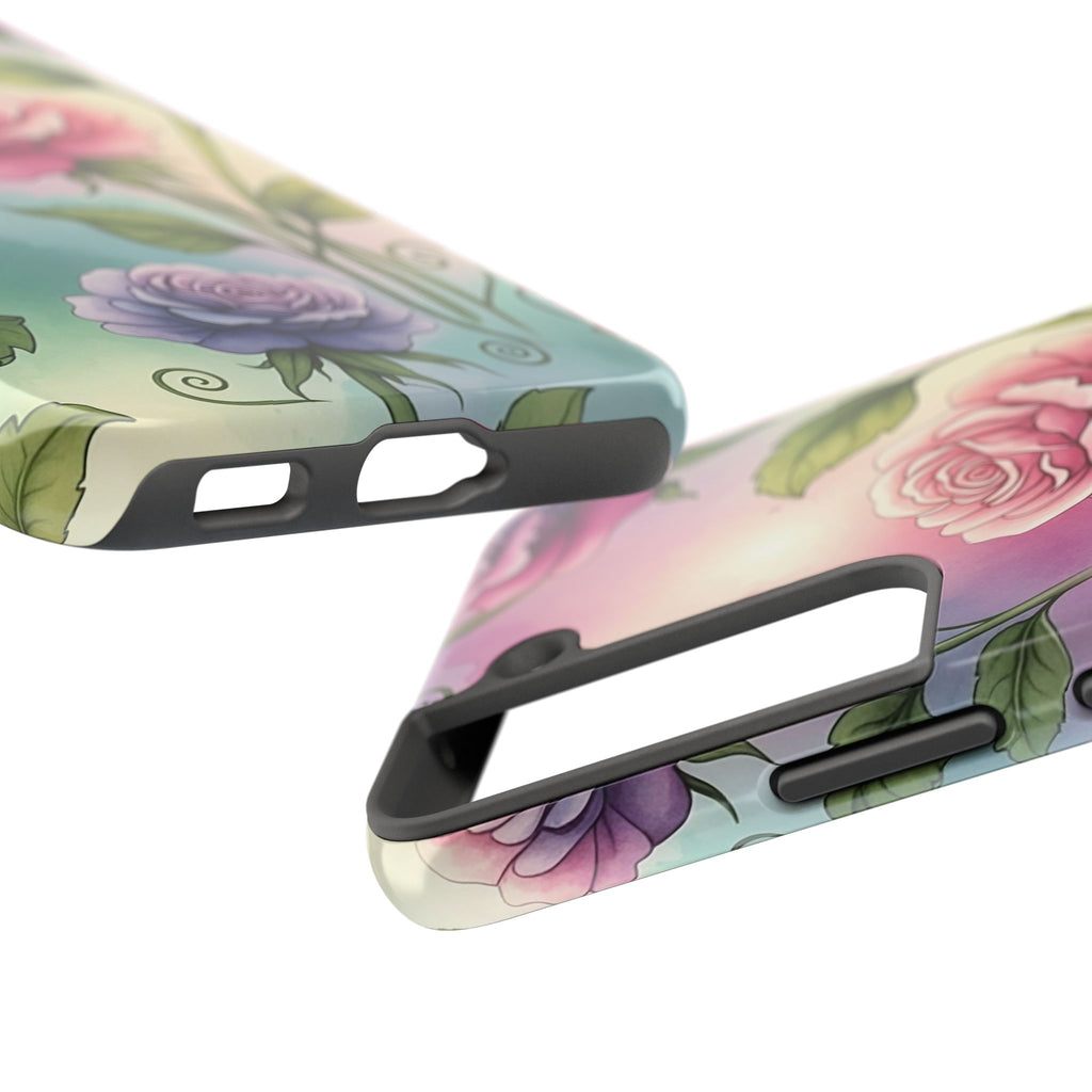 Floral Rose Tough Phone Case — Pastel Watercolor Protection