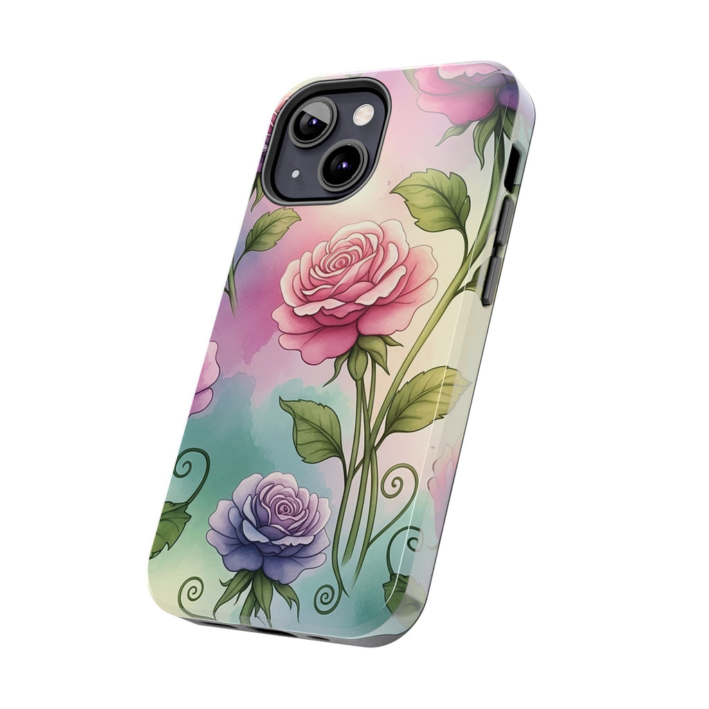 Floral Rose Tough Phone Case — Pastel Watercolor Protection