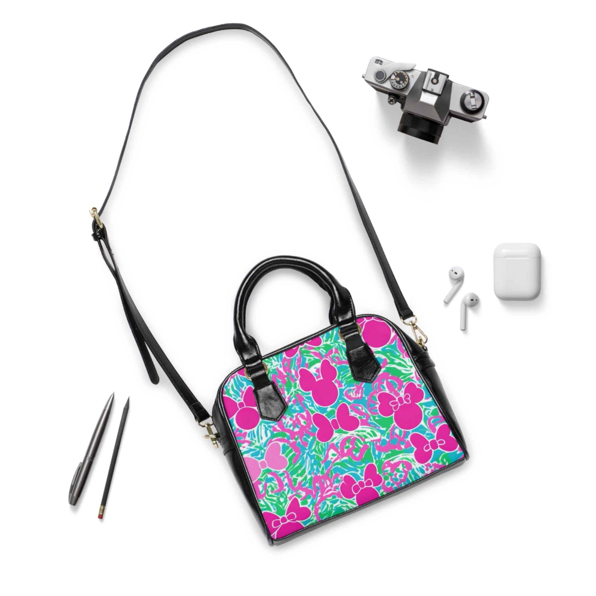 Minnie Floral Shoulder Handbag — Pink & Teal Tropical Pattern