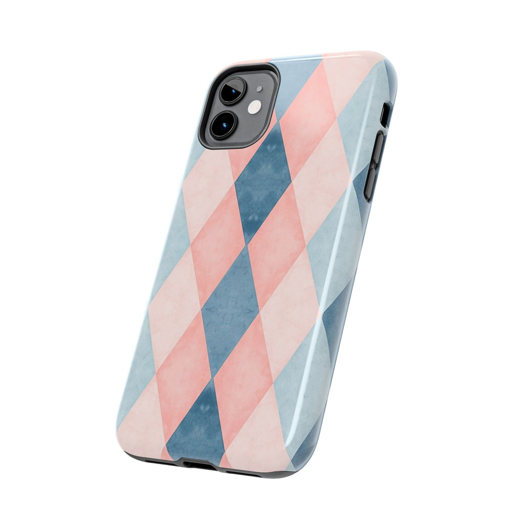 Pastel Harlequin Tough Phone Case — Blue & Pink Diamond Pattern