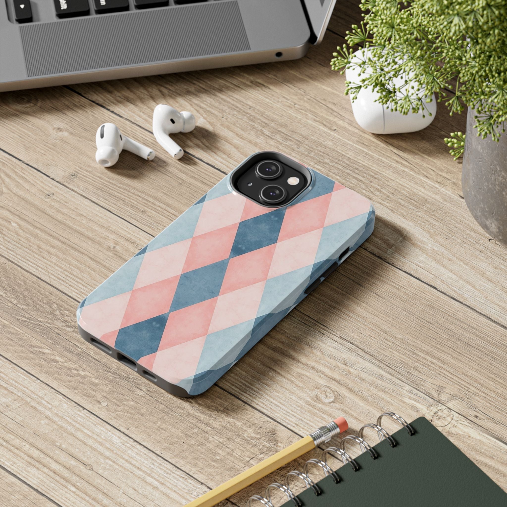 Pastel Harlequin Tough Phone Case — Blue & Pink Diamond Pattern