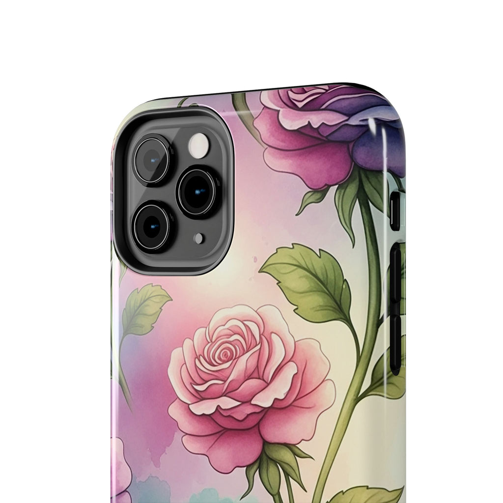 Floral Rose Tough Phone Case — Pastel Watercolor Protection