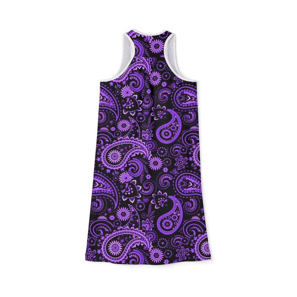 Purple Paisley Racerback Dress — Boho Floral AOP Shift Dress