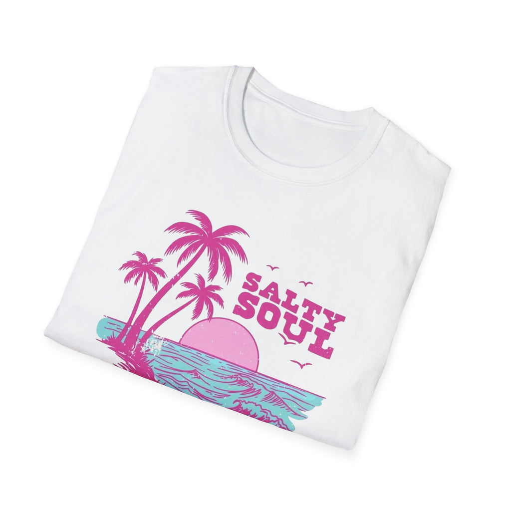 Salty Soul Beach T-Shirt — Sun, Palm Trees & Waves Graphic Tee