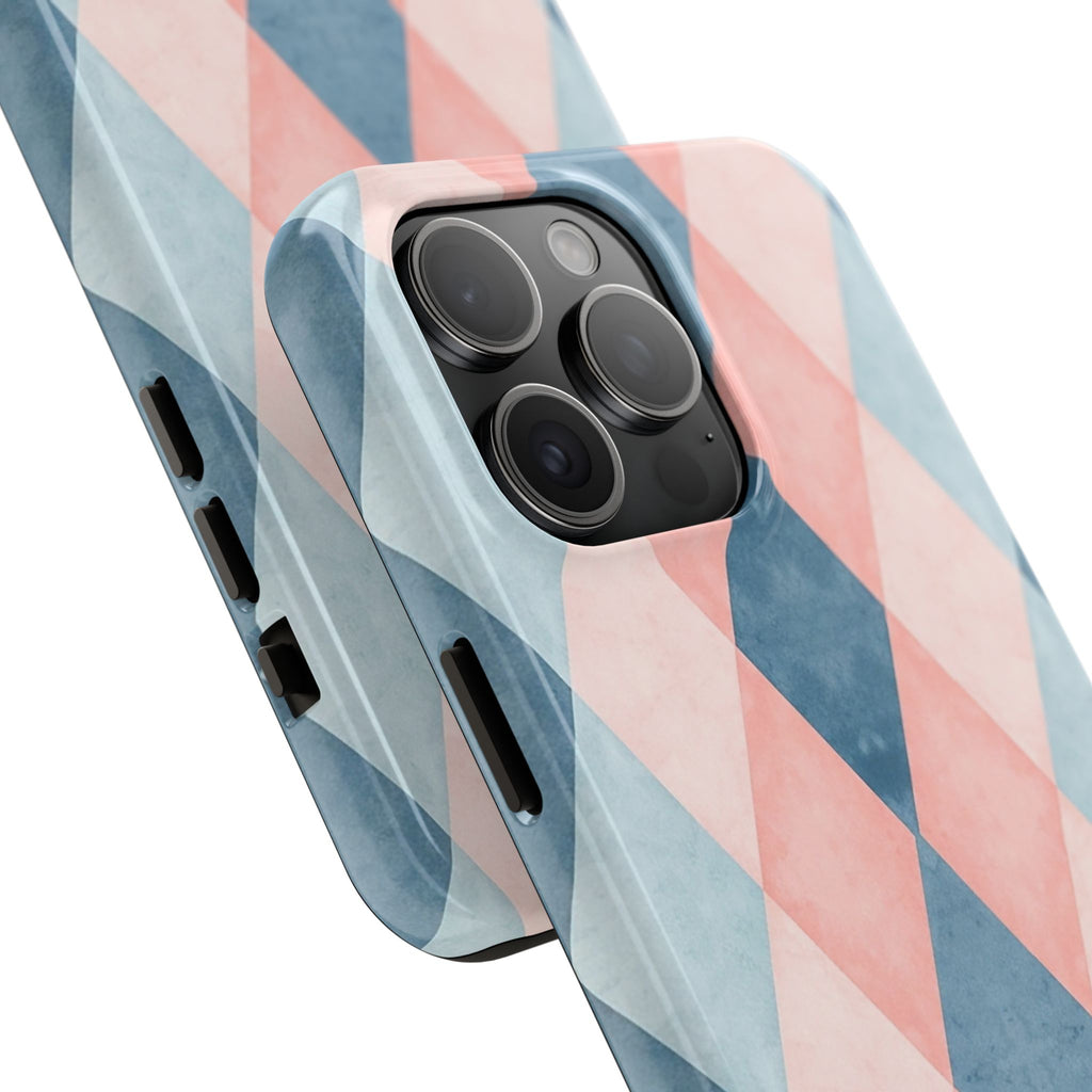 Pastel Harlequin Tough Phone Case — Blue & Pink Diamond Pattern