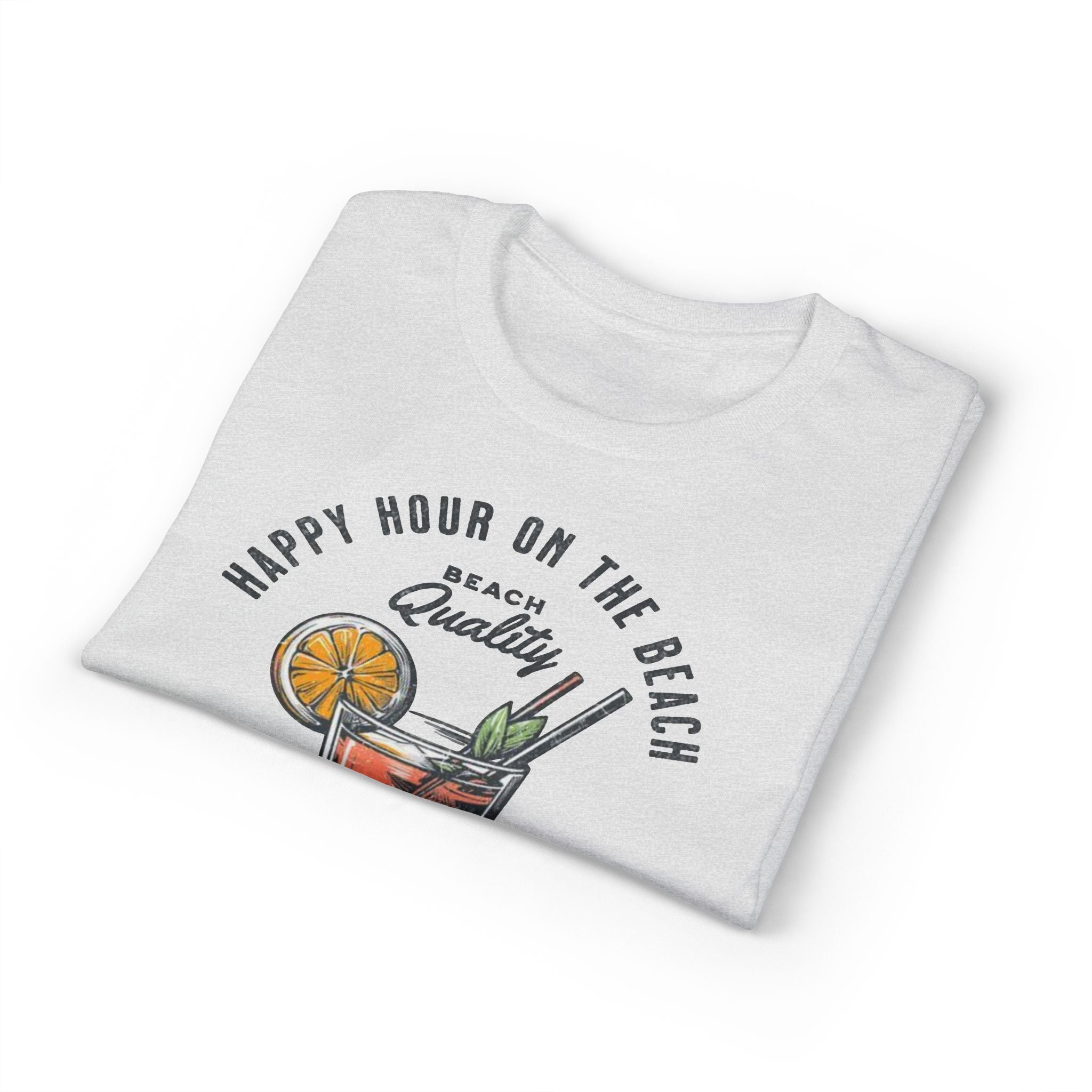 Cocktails & Drinks Beach T-Shirt — “Happy Hour on the Beach” Tropical Cocktail Tee