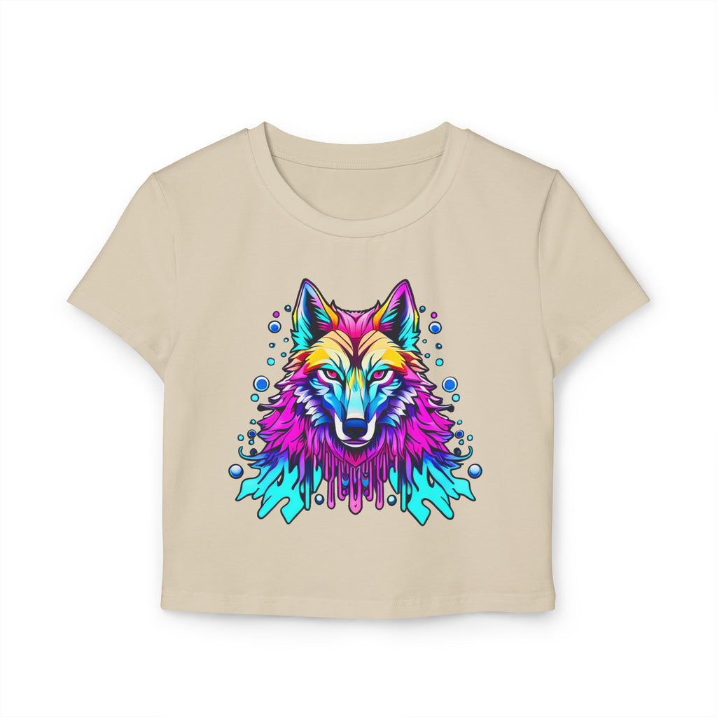 Colorful Wolf Women's Baby Tee — Vibrant Neon Wolf Graphic Crop Shirt