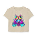 Colorful Wolf Women's Baby Tee — Vibrant Neon Wolf Graphic Crop Shirt