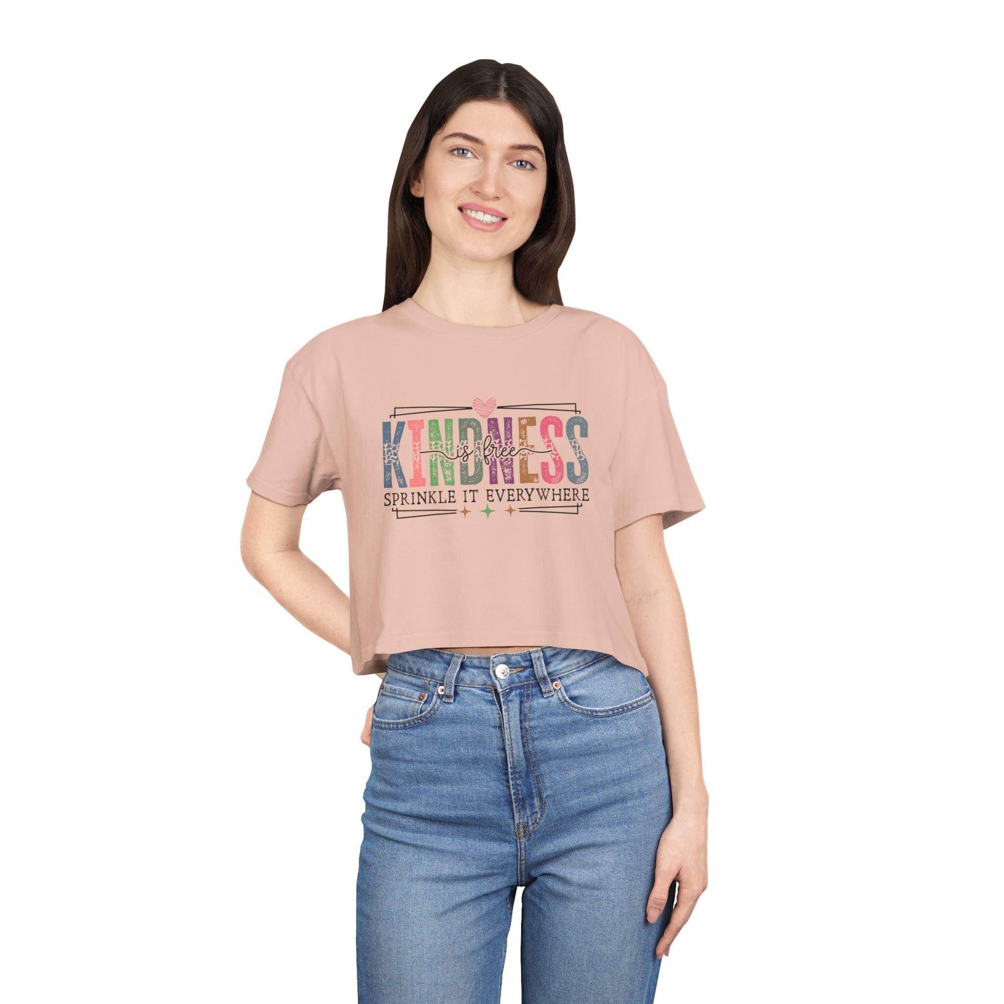 Crop Tee — "Kindness: Sprinkle It Everywhere" Floral Graphic