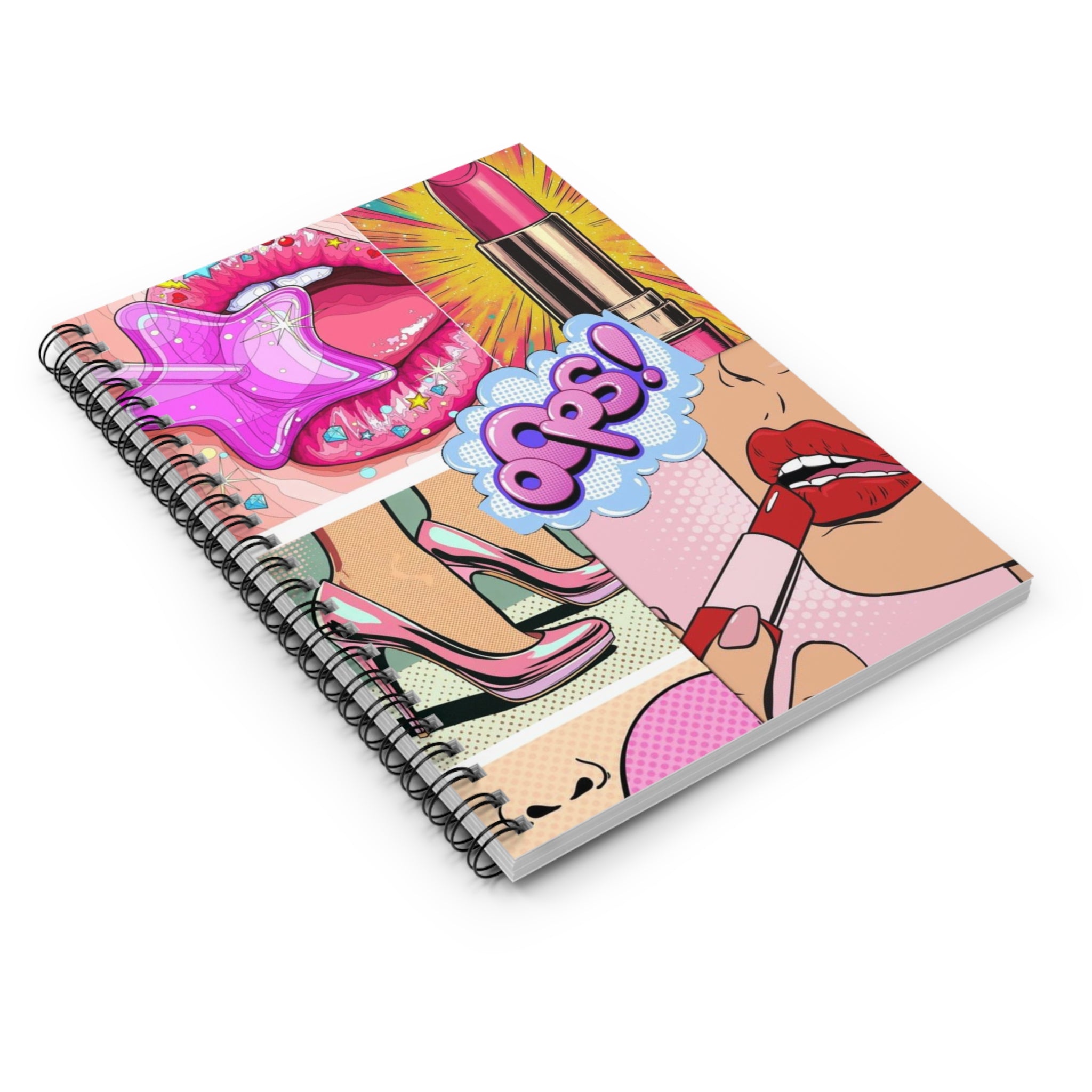 Pop Art Makeup Spiral Notebook — 'Oops!' Lipstick & Glam Journal