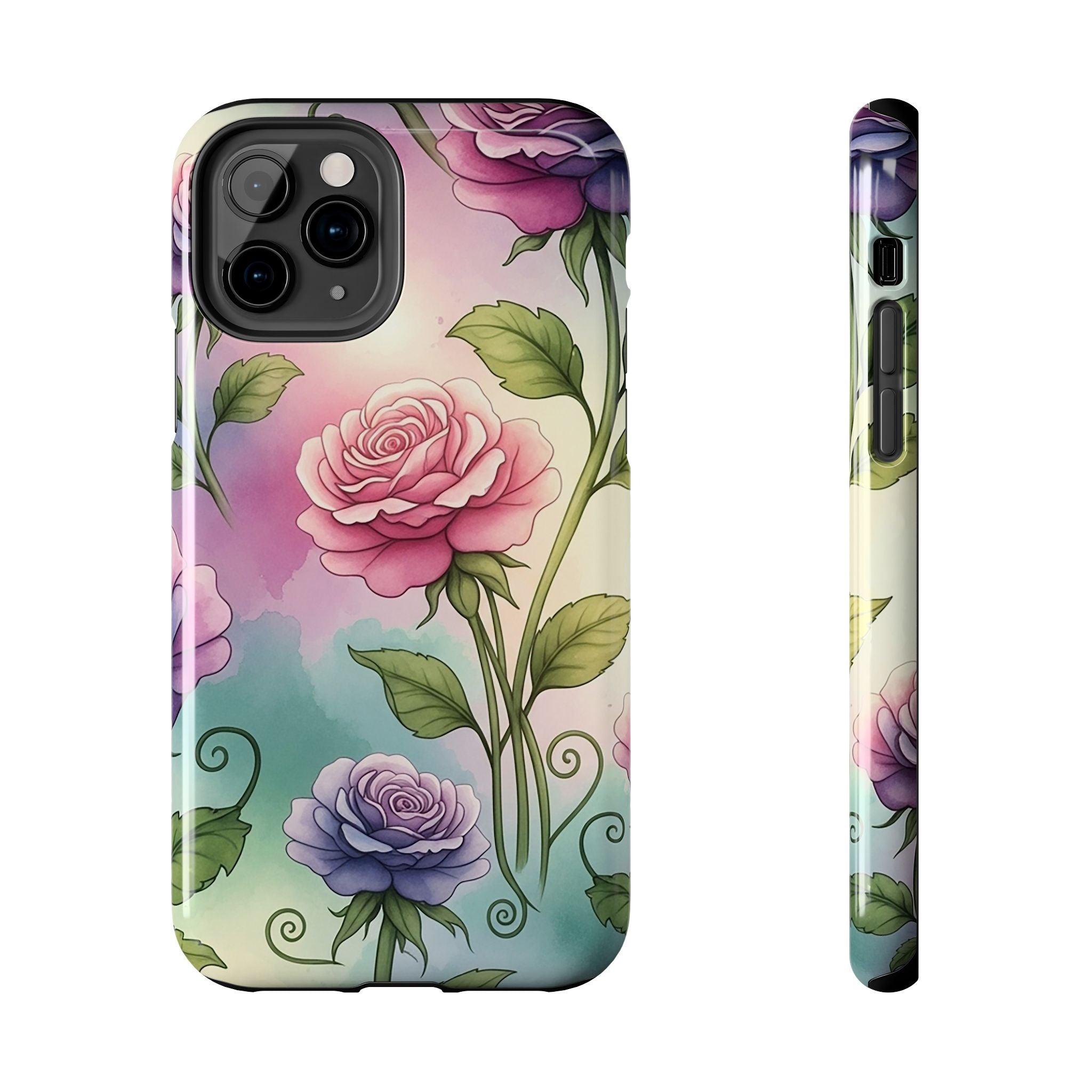 Floral Rose Tough Phone Case — Pastel Watercolor Protection