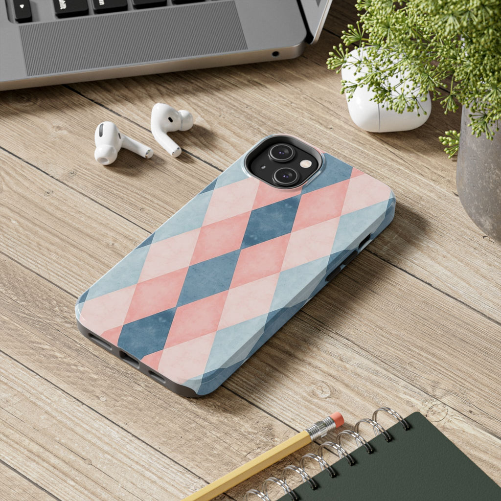 Pastel Harlequin Tough Phone Case — Blue & Pink Diamond Pattern