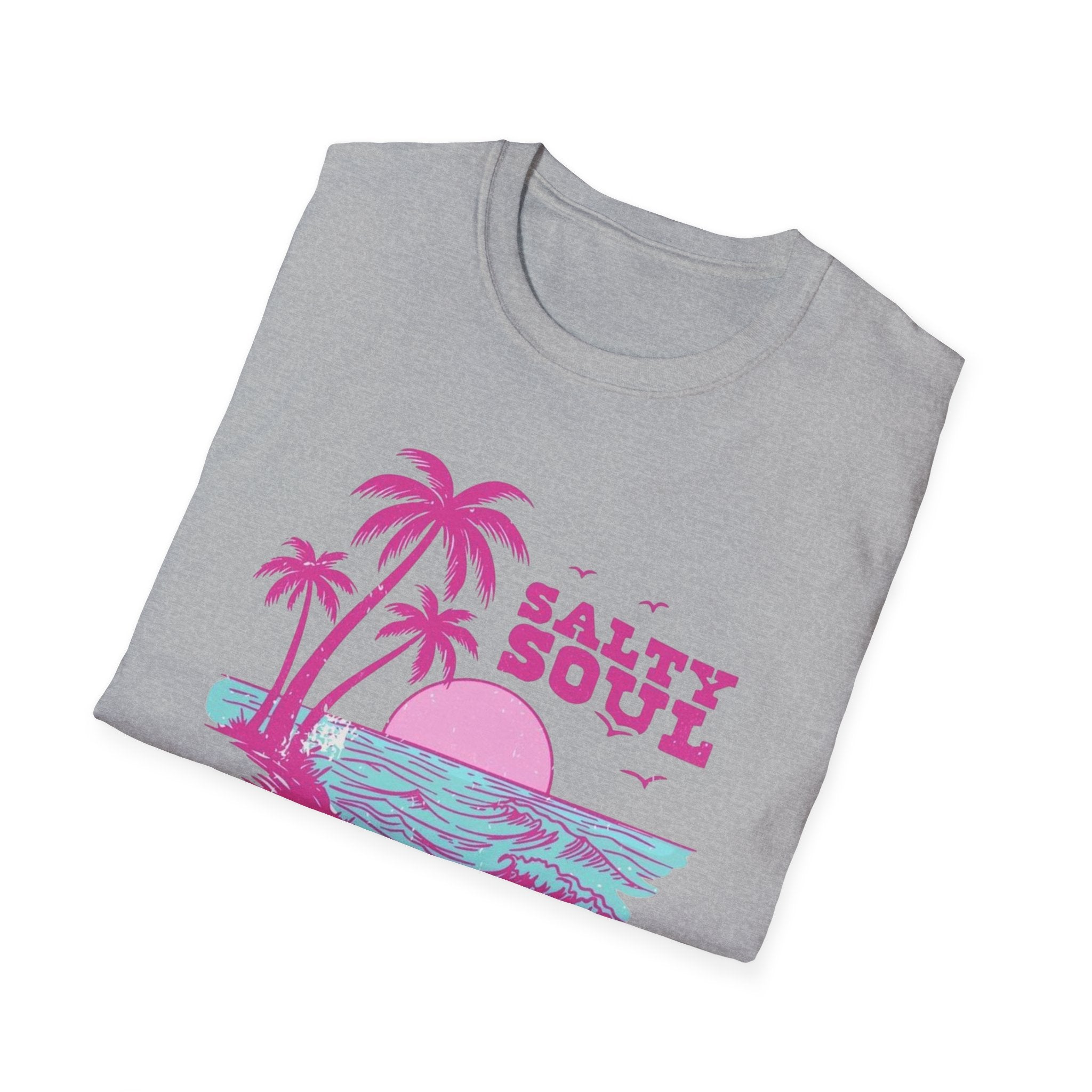 Salty Soul Beach T-Shirt — Sun, Palm Trees & Waves Graphic Tee