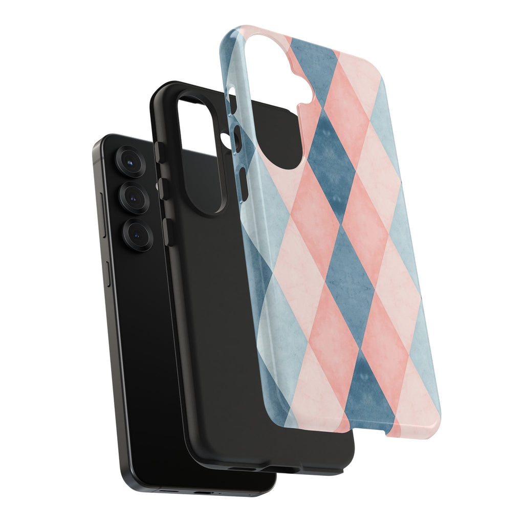 Pastel Harlequin Tough Phone Case — Blue & Pink Diamond Pattern