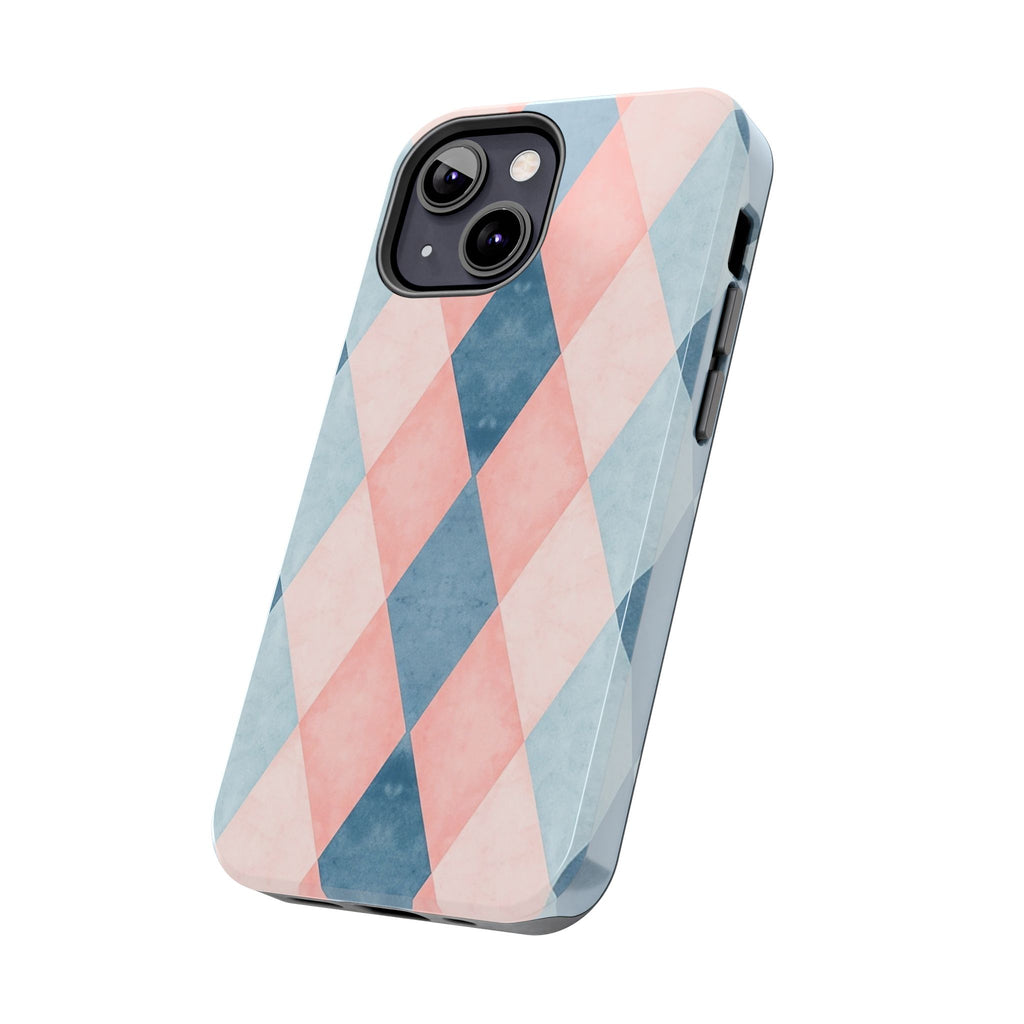 Pastel Harlequin Tough Phone Case — Blue & Pink Diamond Pattern